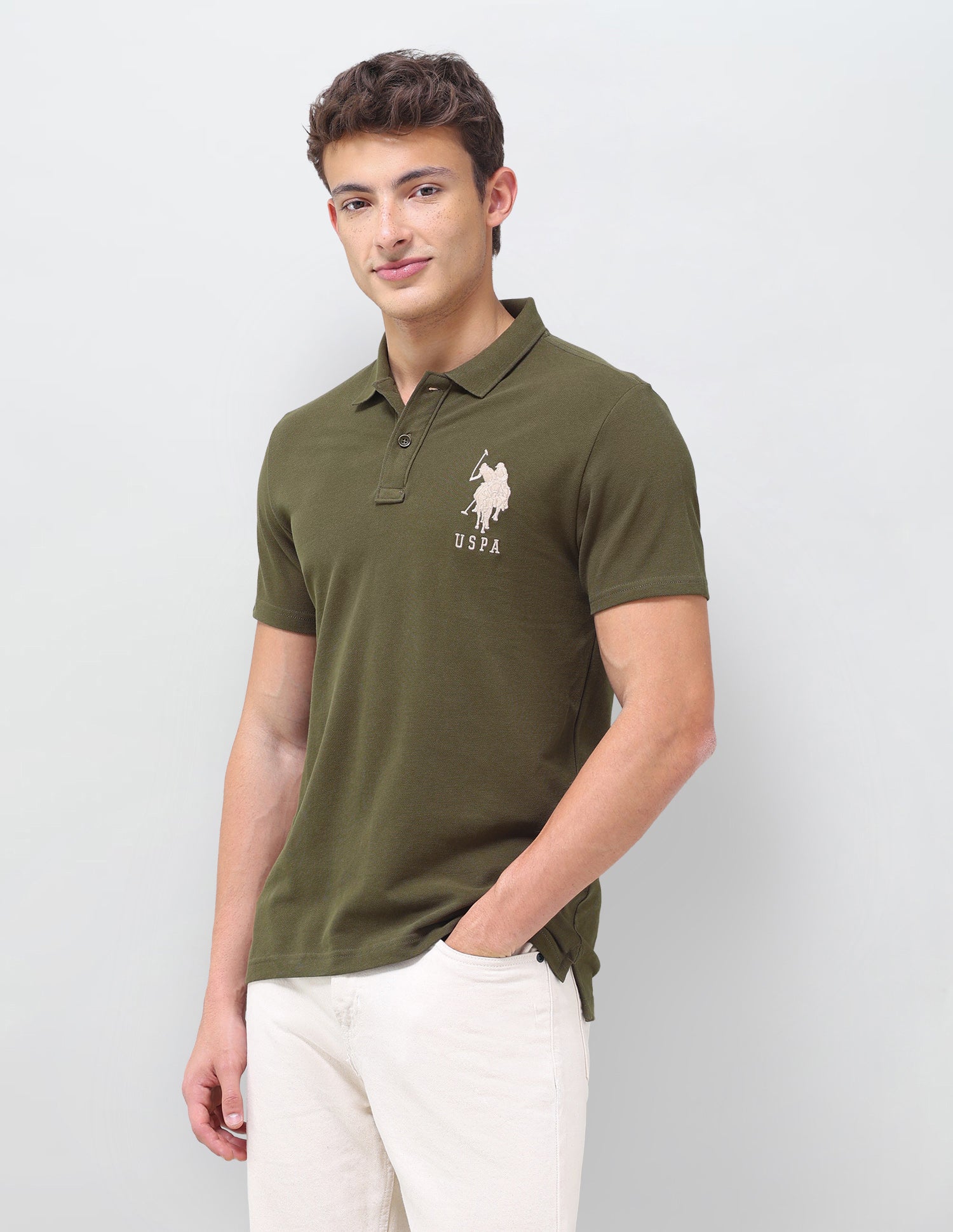 Solid Slim Fit Polo Shirt Olive - U.S. Polo Assn. India | Large