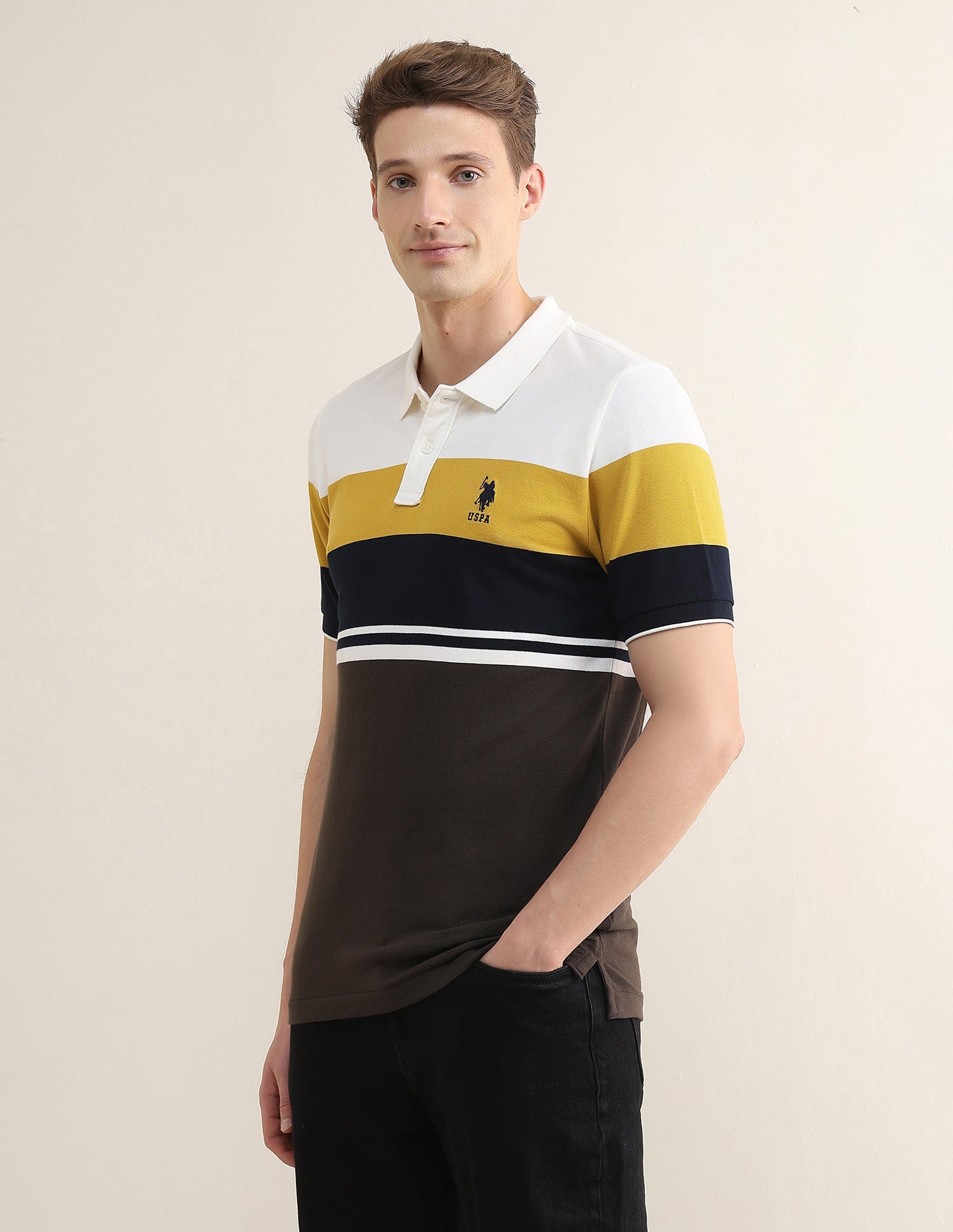 Colourblocked Slim Fit Polo Shirt Yellow - U.S. Polo Assn. India | Large