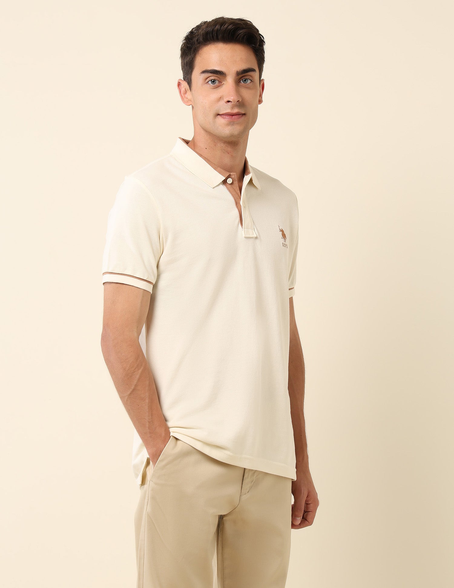 Pure Cotton Slim Fit Polo Shirt Off White - U.S. Polo Assn. India | Large