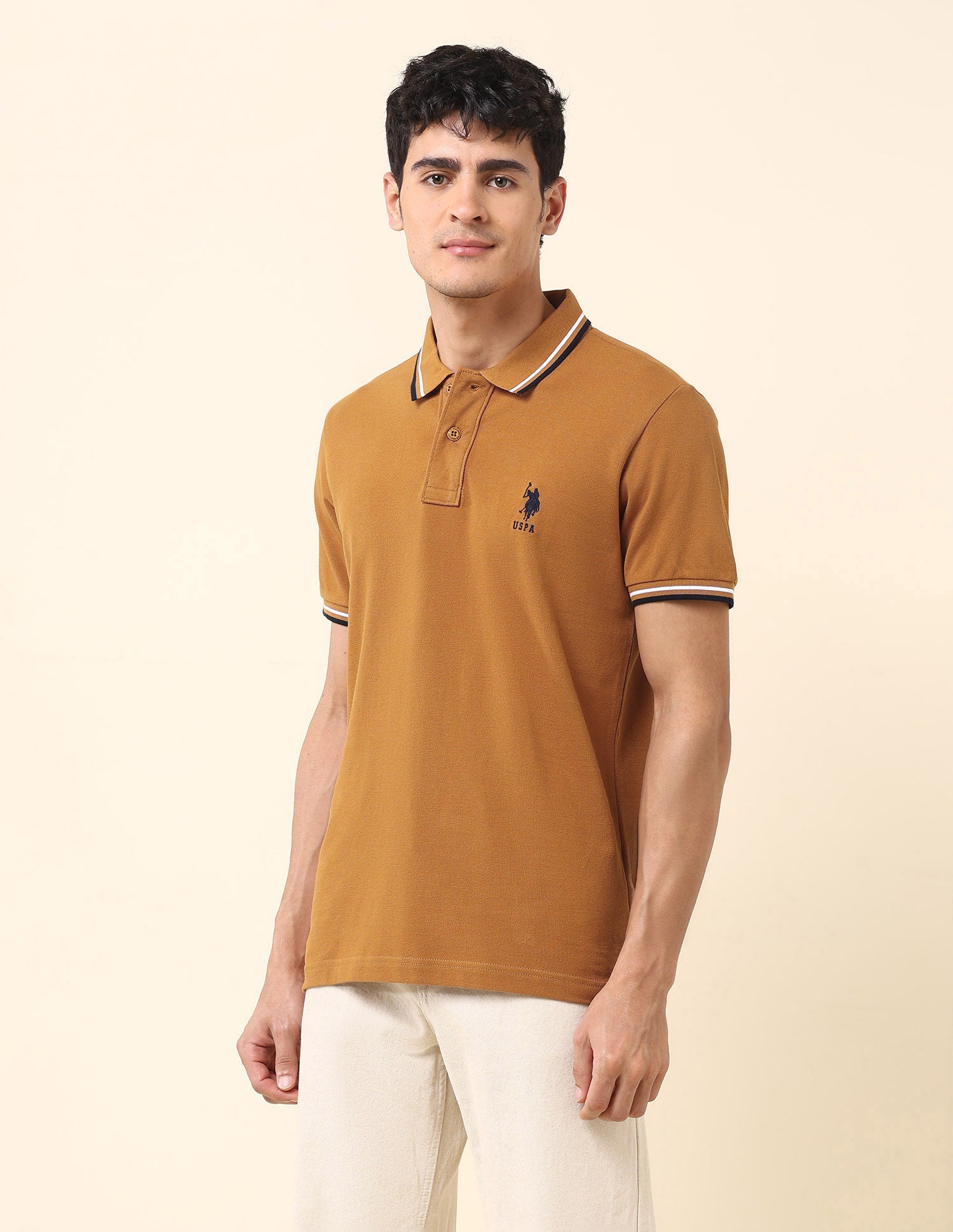 Solid Slim Fit Polo Shirt Mustard - U.S. Polo Assn. India | Large
