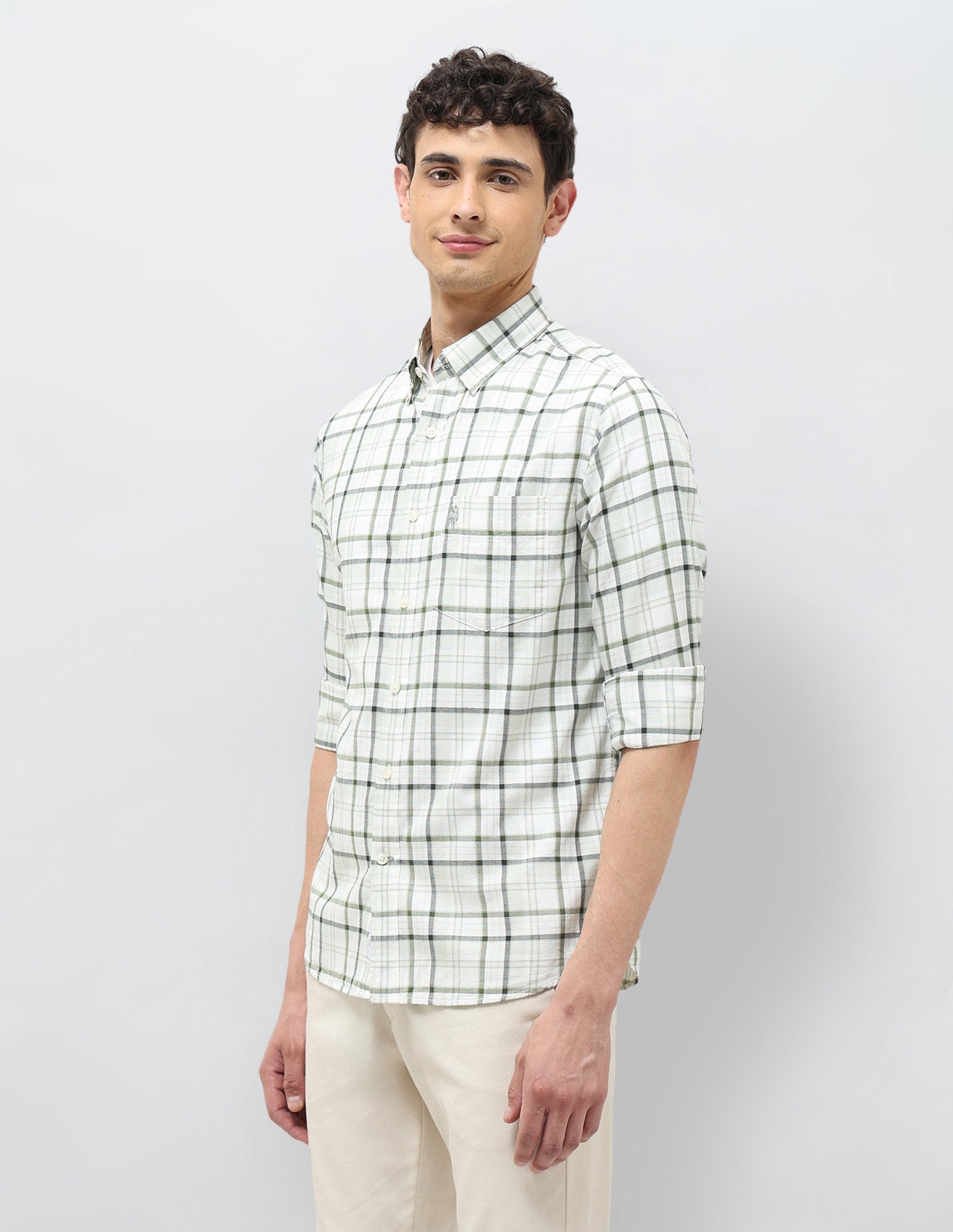 Plaid Checked Tailored Fit Shirt Light Green - U.S. POLO ASSN. | Large