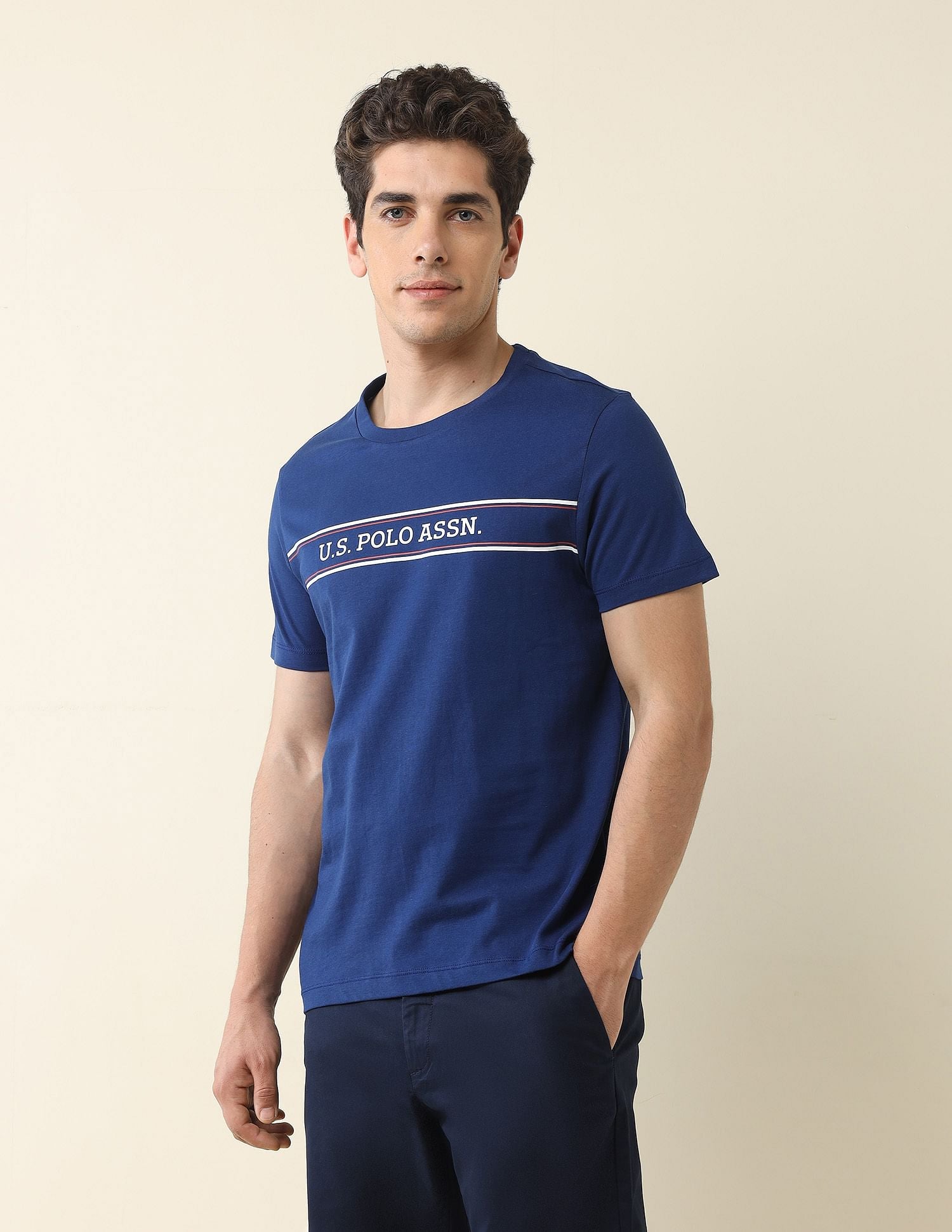 Slim Fit Brand Printed T-Shirt Dark Blue - U.S. Polo Assn. India | Large