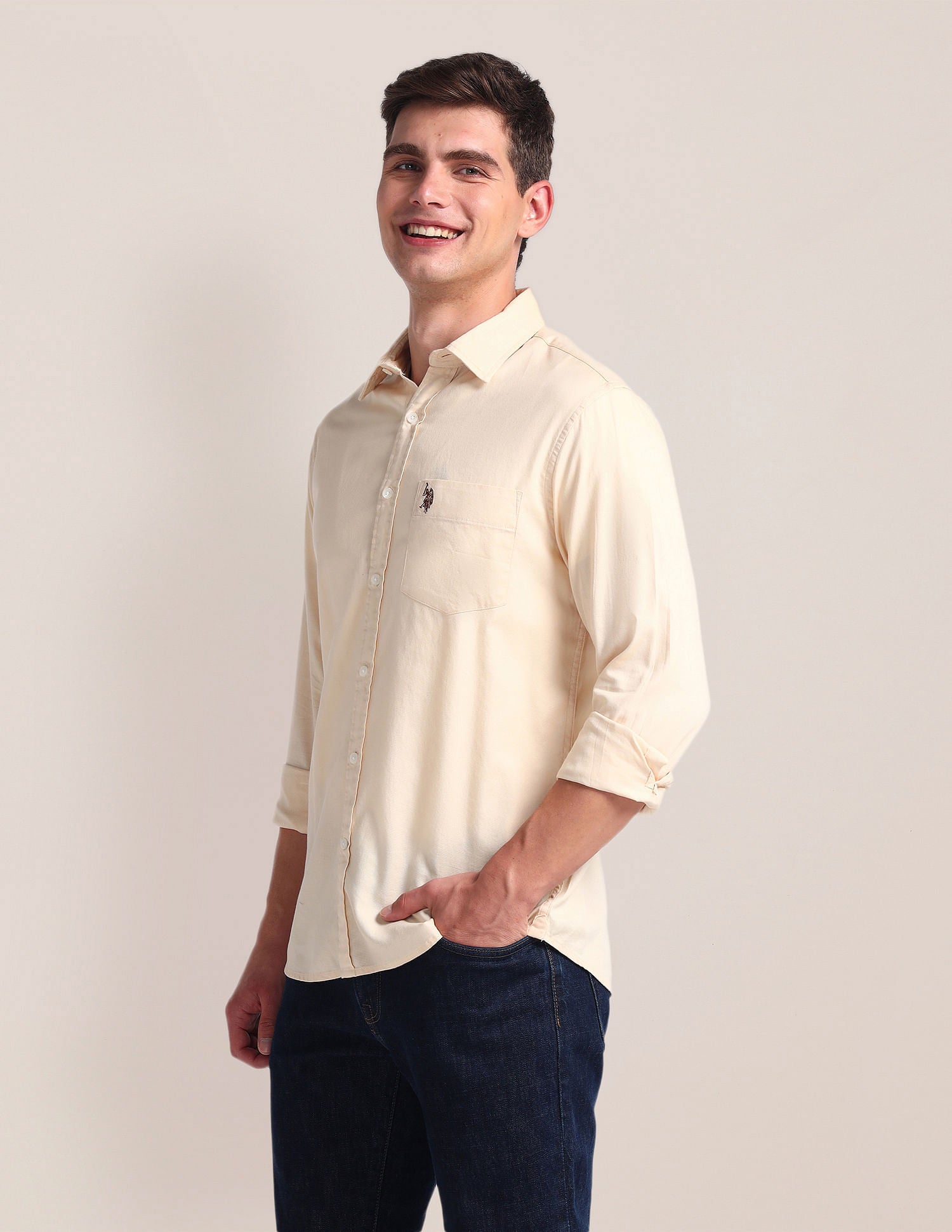 Solid Dobby Shirt Ivory - U.S. Polo Assn. India | Large