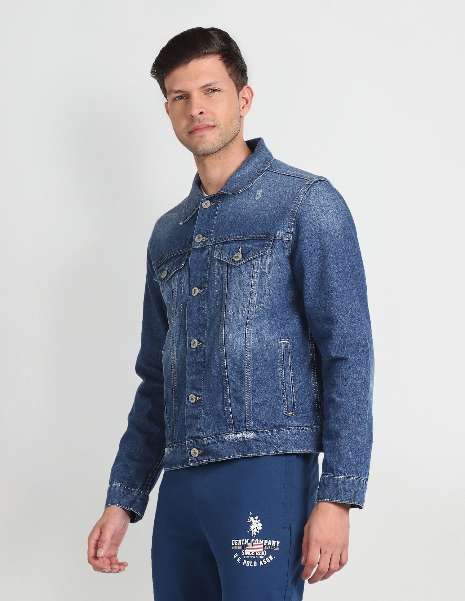 Spread Collar Denim Jacket Blue - U.S. POLO ASSN. | Large