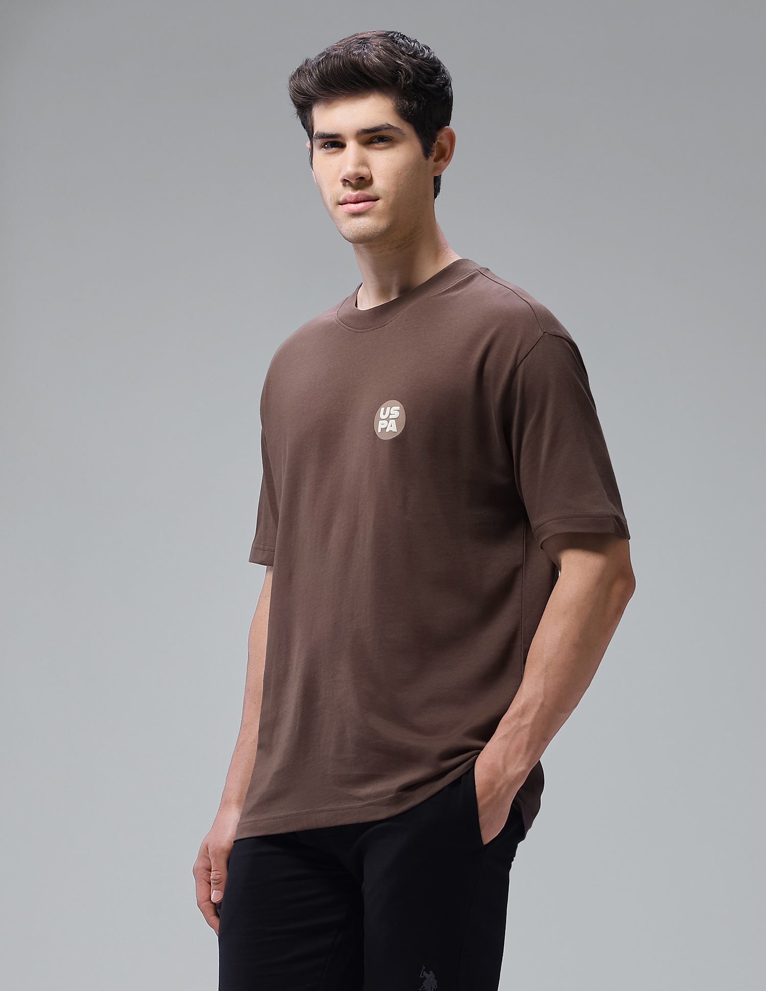 Graphic Printed Oversized Fit Loungewear T-Shirt Chestnut - U.S. Polo Assn. India | Large