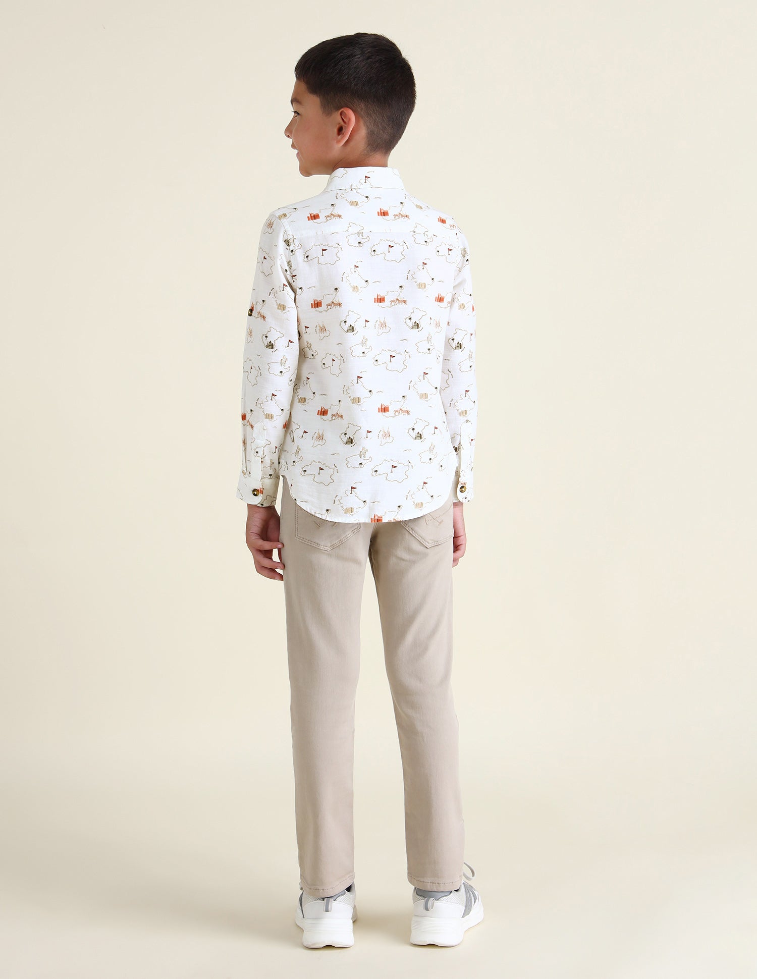 Boys All-Over Printed Regular Fit Shirt Ecru - U.S. Polo Assn. India | Large