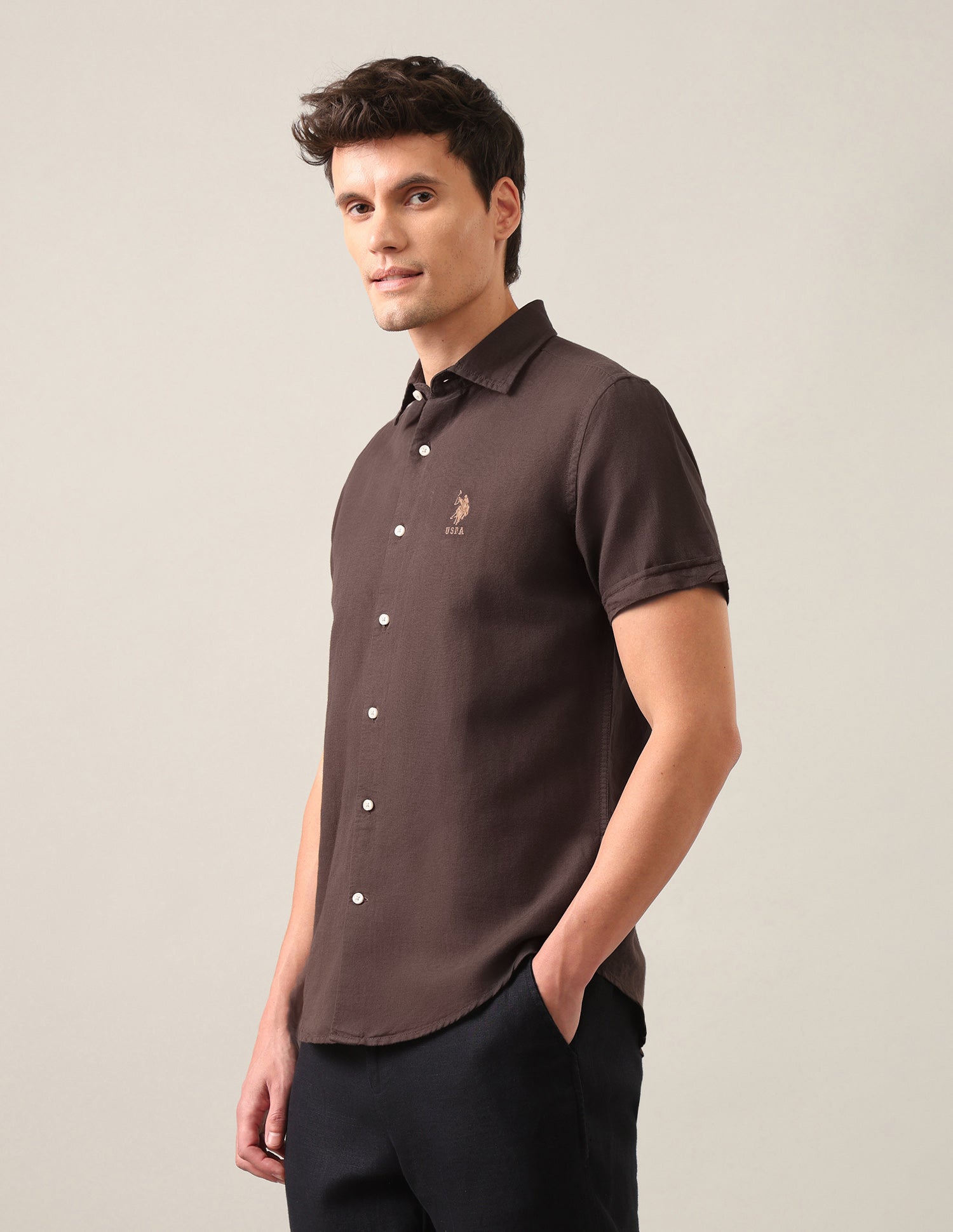 Solid Regular Fit Shirt Brown - U.S. Polo Assn. India | Large