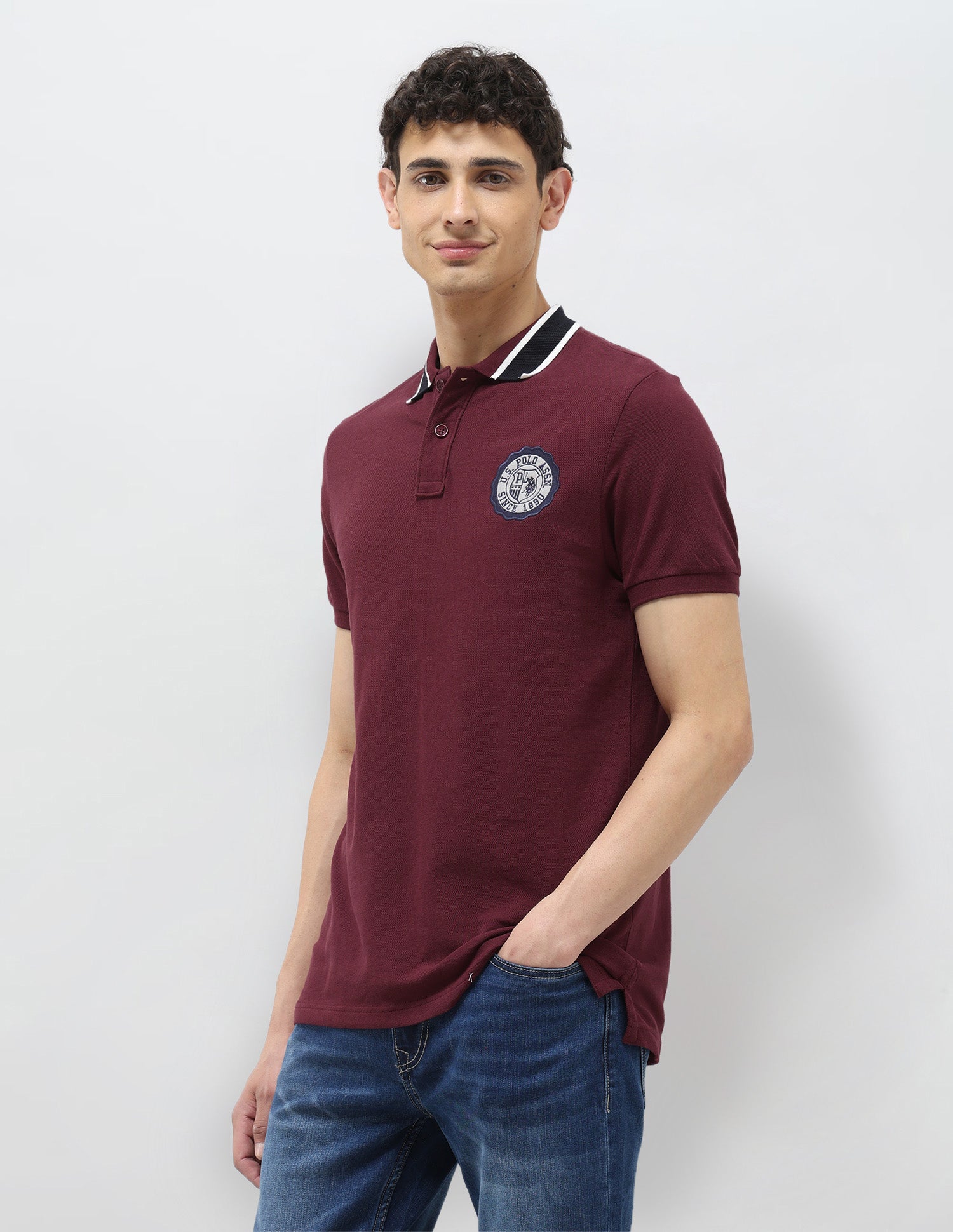 Pure Cotton Muscle Fit Polo Shirt Maroon - U.S. Polo Assn. India | Large