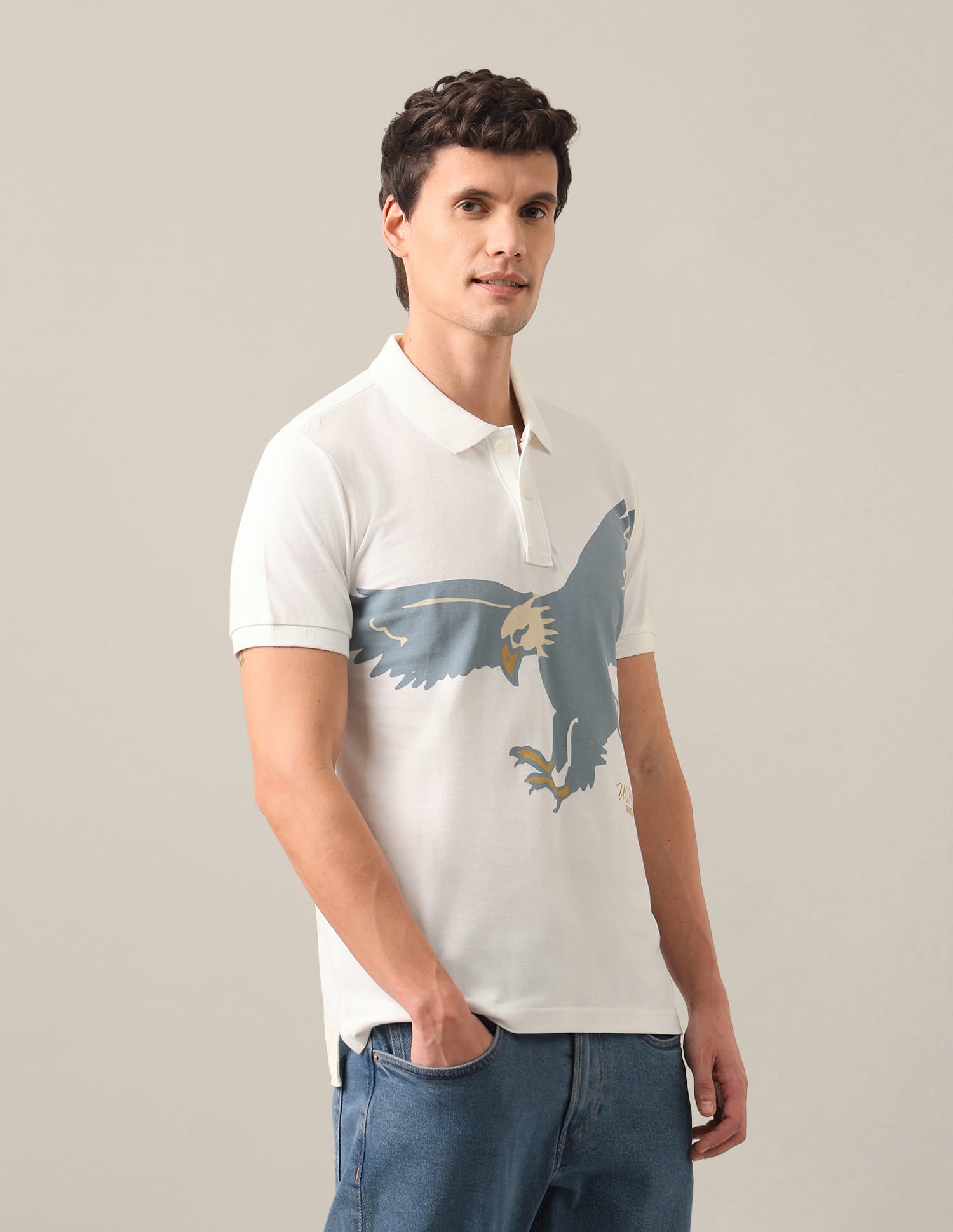 Graphic Printed Slim Fit Polo Shirt White - U.S. Polo Assn. India | Large