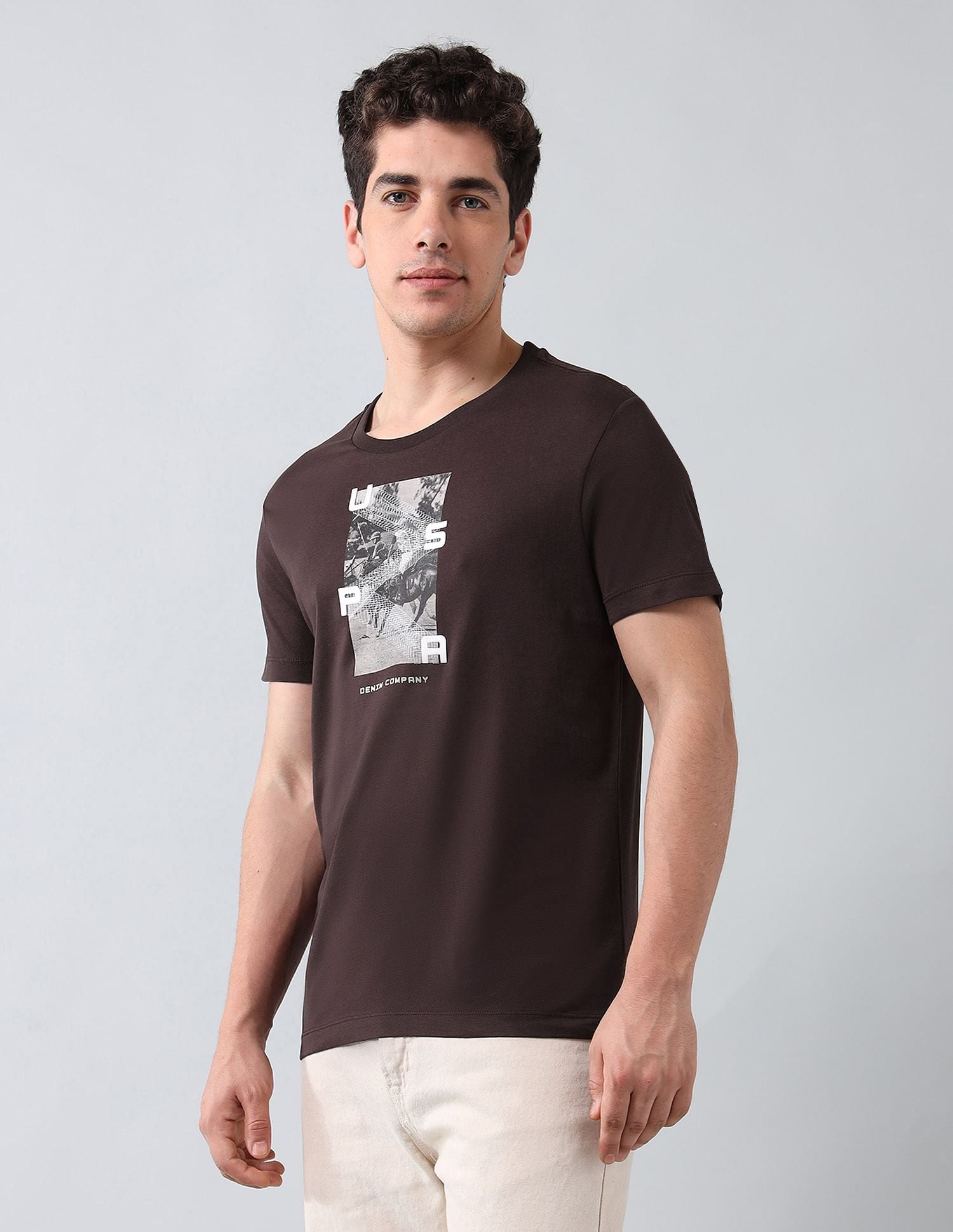 Muscle Fit Brand Printed T-Shirt Dark Brown - U.S. Polo Assn. India | Large