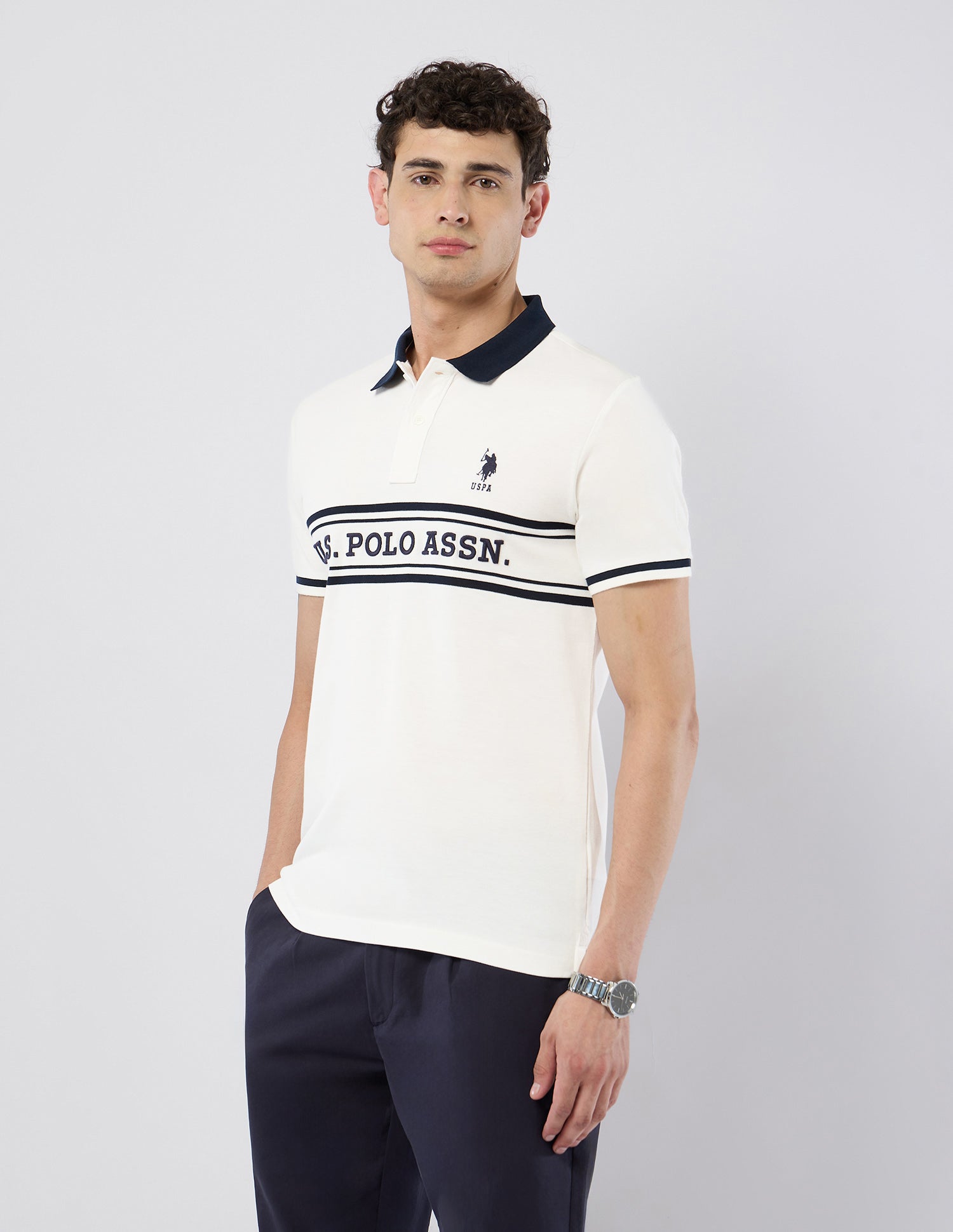 Brand Embroidered Slim Fit Polo Shirt Off White - U.S. POLO ASSN. | Large