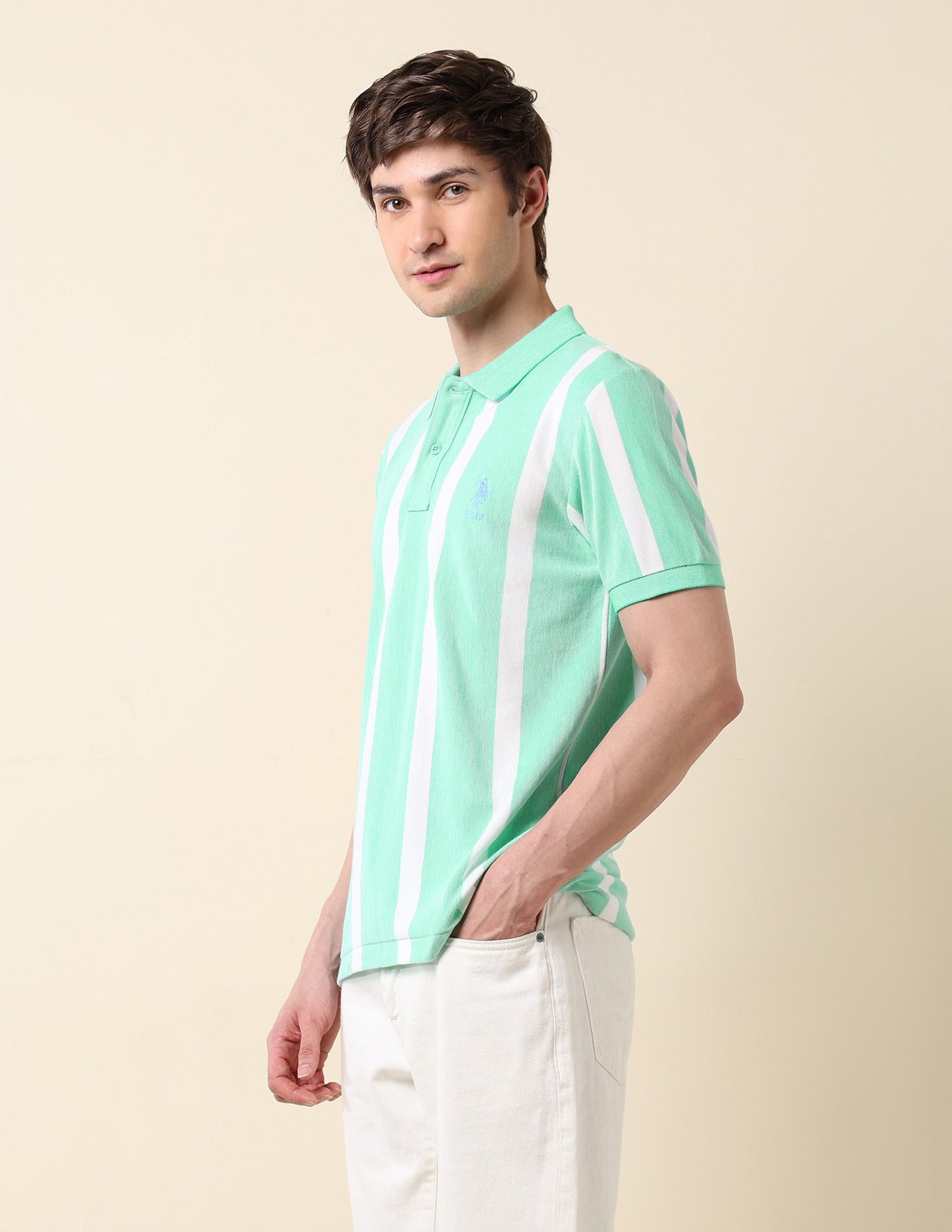 Pure Cotton Summer Splash Polo Shirt Light Green - U.S. Polo Assn. India | Large