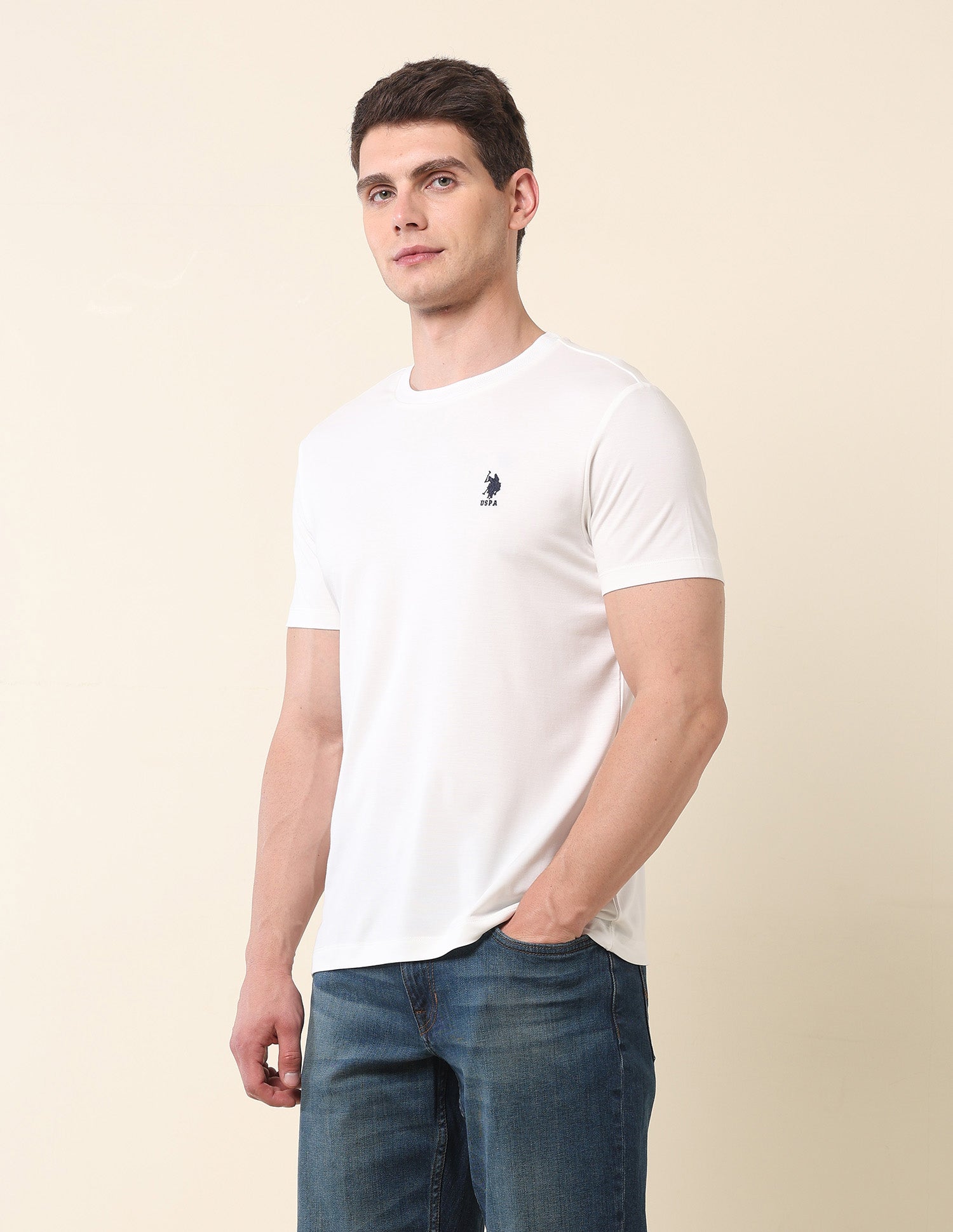 Slim Fit Classic T-Shirt Off White - U.S. Polo Assn. India | Large