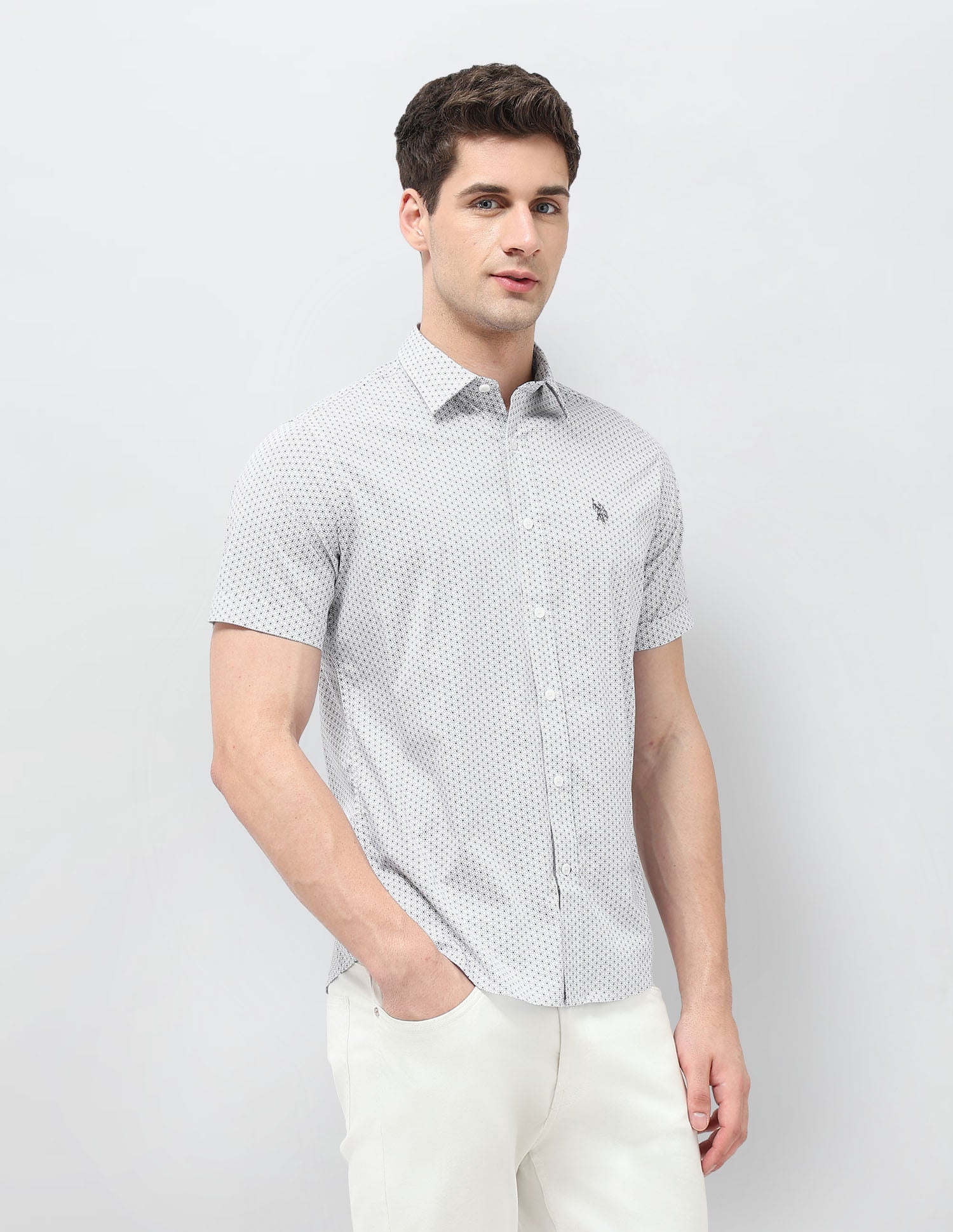 Geometric Printed Tailored Fit Shirt Grey - U.S. POLO ASSN. | Large