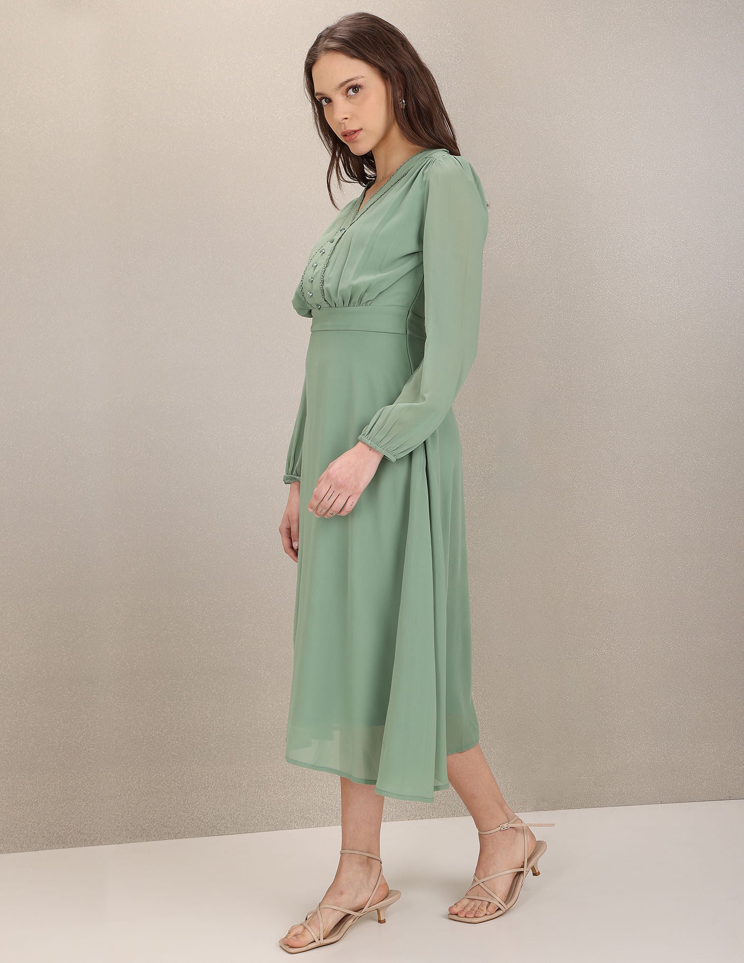 V-Neck Solid Empire Waist Dress Green - U.S. POLO ASSN. | Large