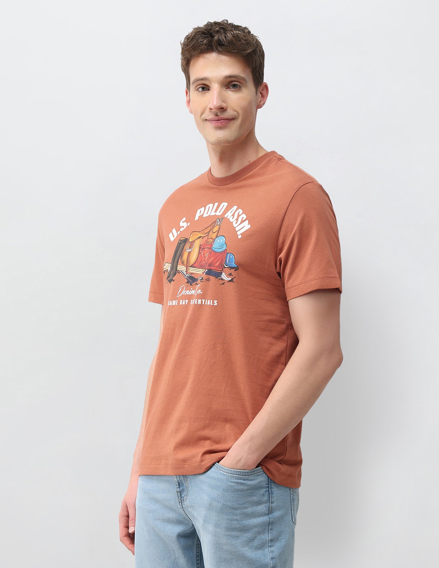 Graphic Brand Printed Slim Fit T-Shirt Orange - U.S. Polo Assn. India | Large
