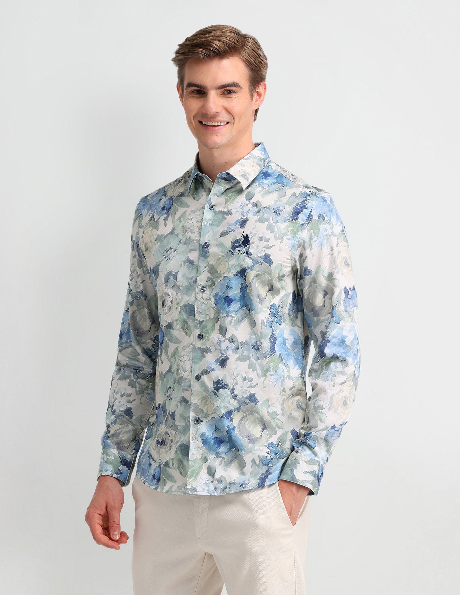 Satin Digital Print Shirt Light Green - U.S. Polo Assn. India | Large