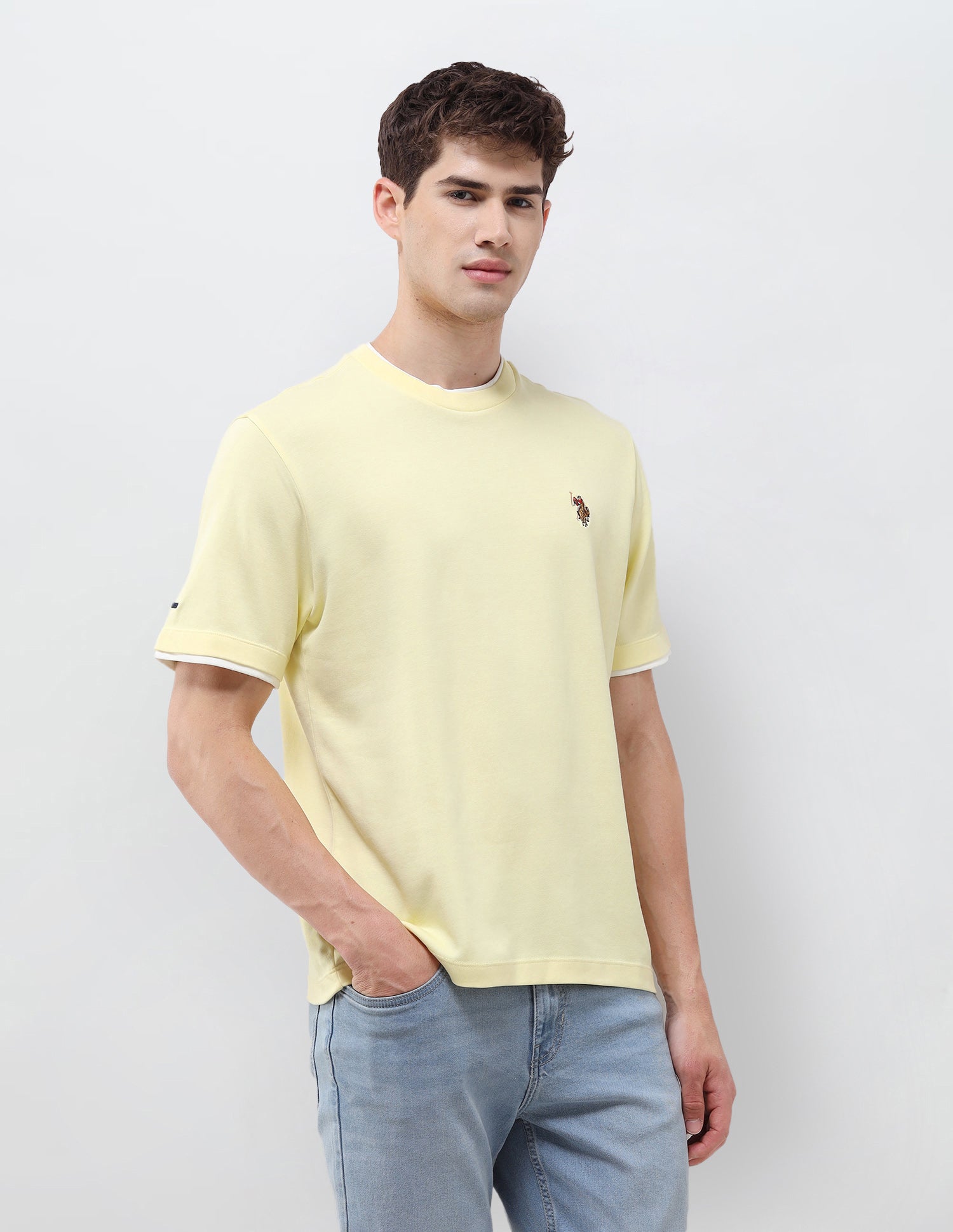 Solid Slim Fit T-Shirt Light Yellow - U.S. Polo Assn. India | Large