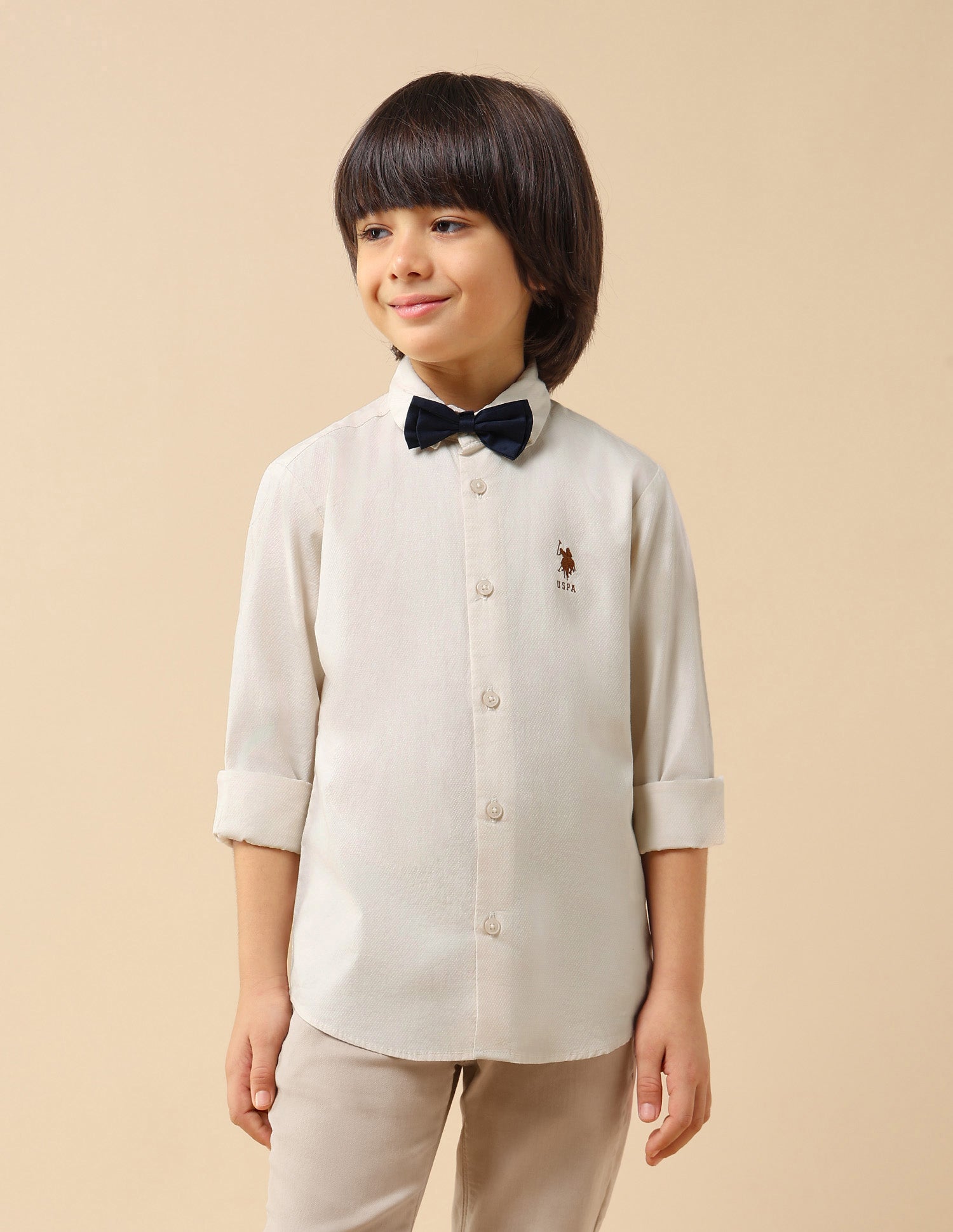 Boys Textured Dobby Shirt Ivory - U.S. POLO ASSN. | Large