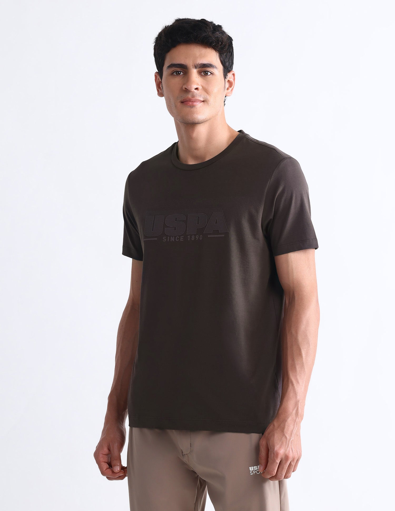 Brand Embossed Slim Fit T-Shirt Dark Brown - U.S. Polo Assn. India | Large