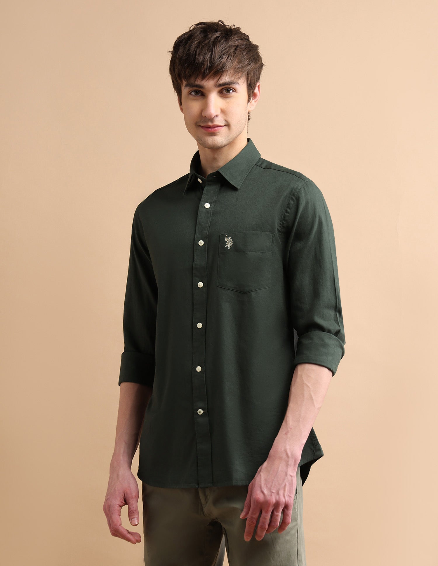 Cotton Dobby Shirt Dark Green - U.S. POLO ASSN. | Large