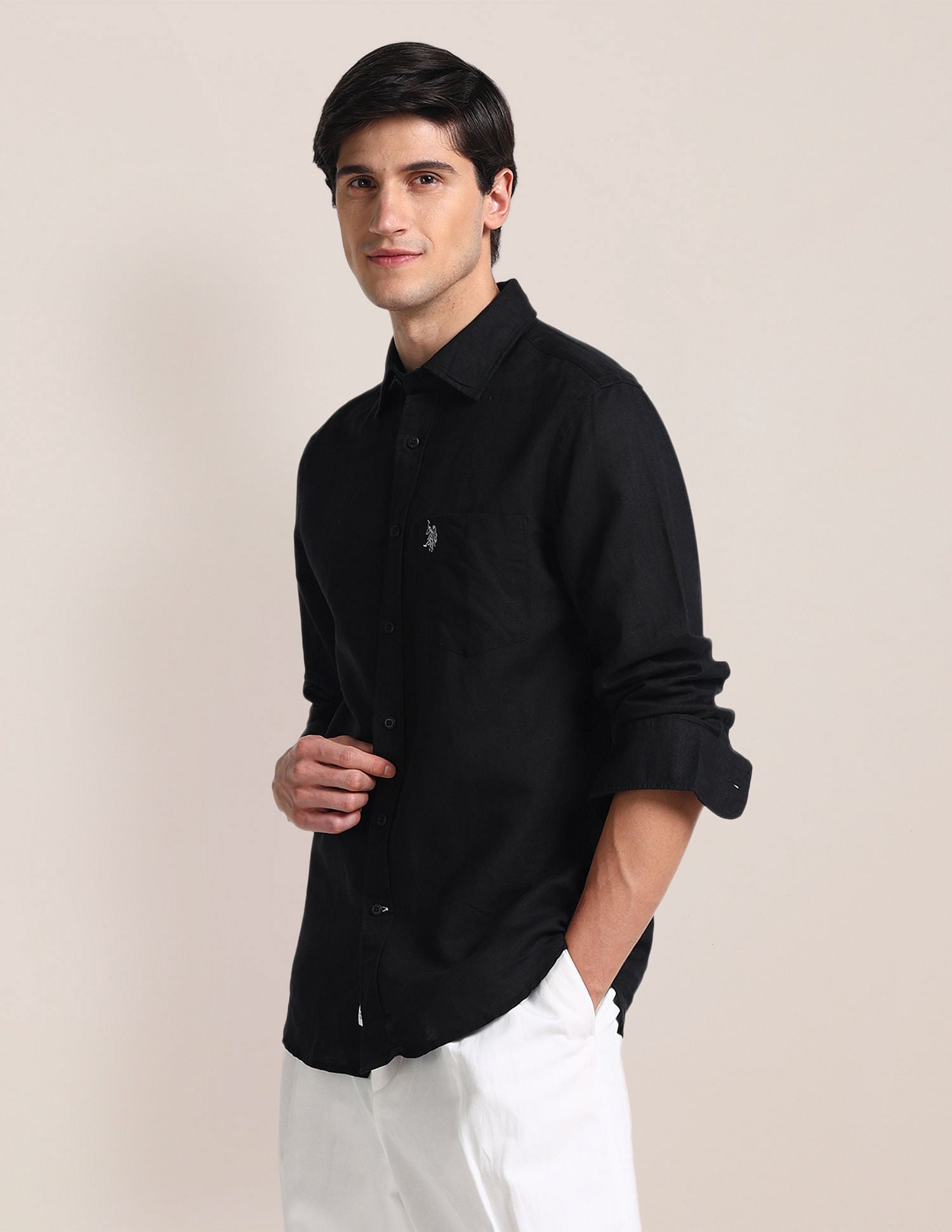 Solid Tailored Fit Shirt Black - U.S. POLO ASSN. | Large