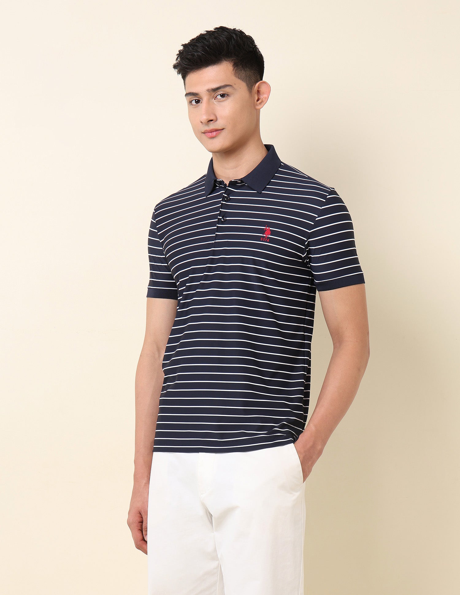 Horizontal Striped Slim Fit Polo Shirt Navy - U.S. POLO ASSN. | Large