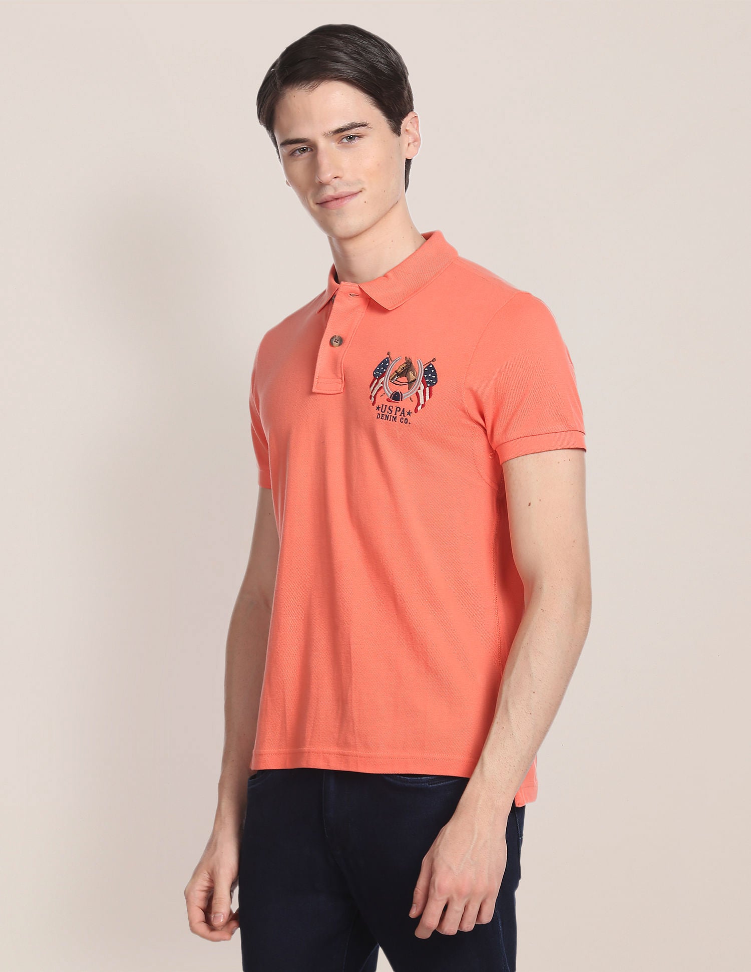 Cotton Solid Polo Shirt Peach - U.S. Polo Assn. India | Large