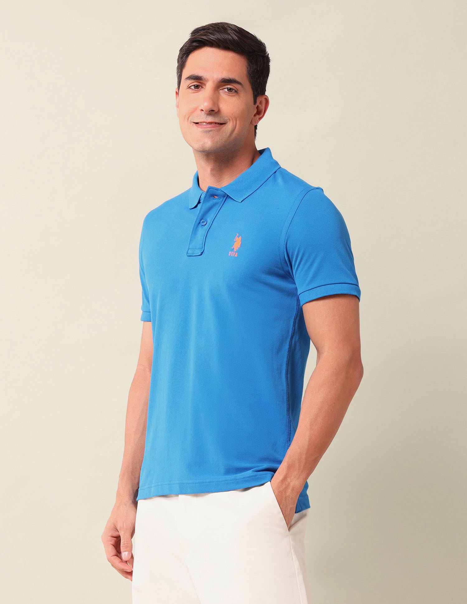 Solid Slim Fit Polo Shirt Dark Blue - U.S. Polo Assn. India | Large