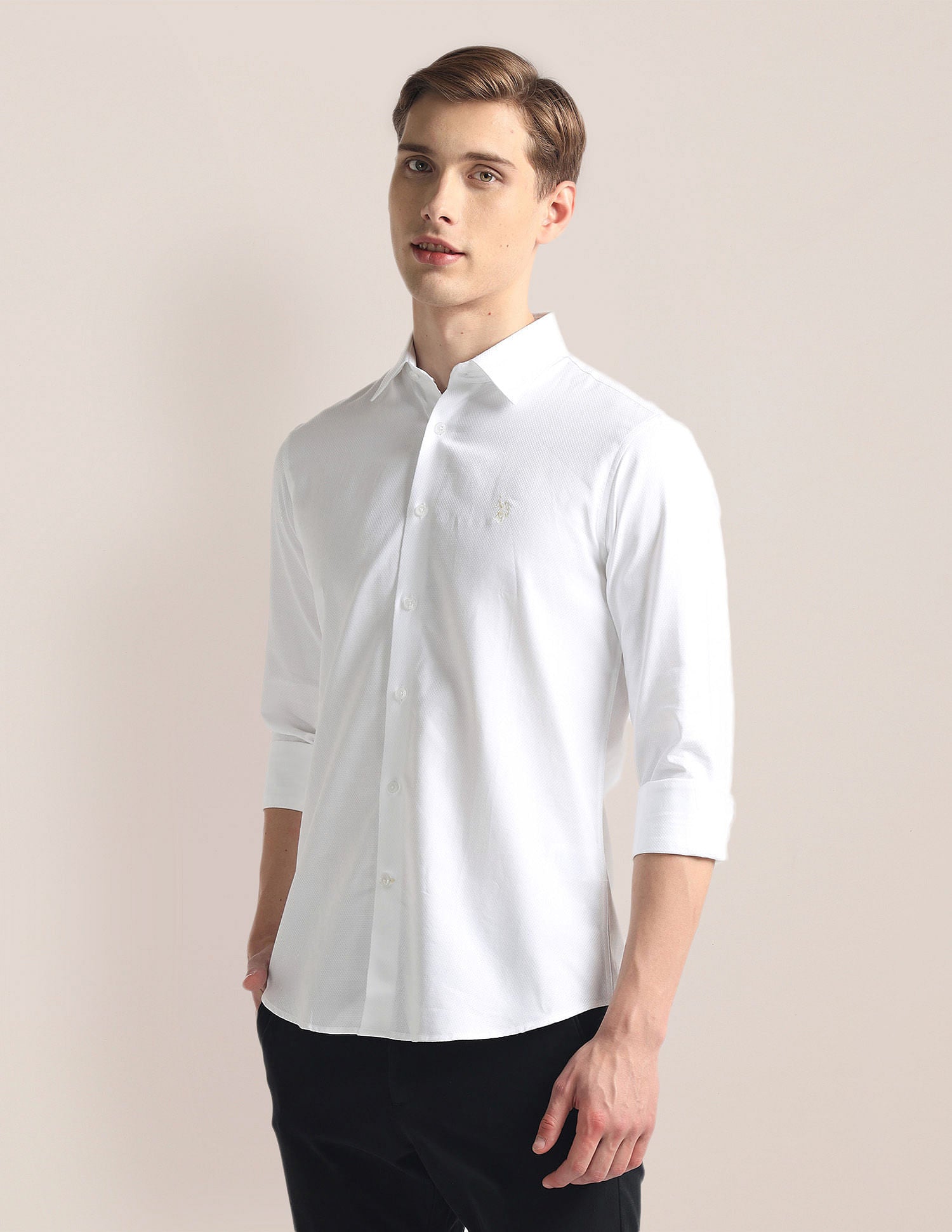 Geometric Dobby Shirt White - U.S. Polo Assn. India | Large