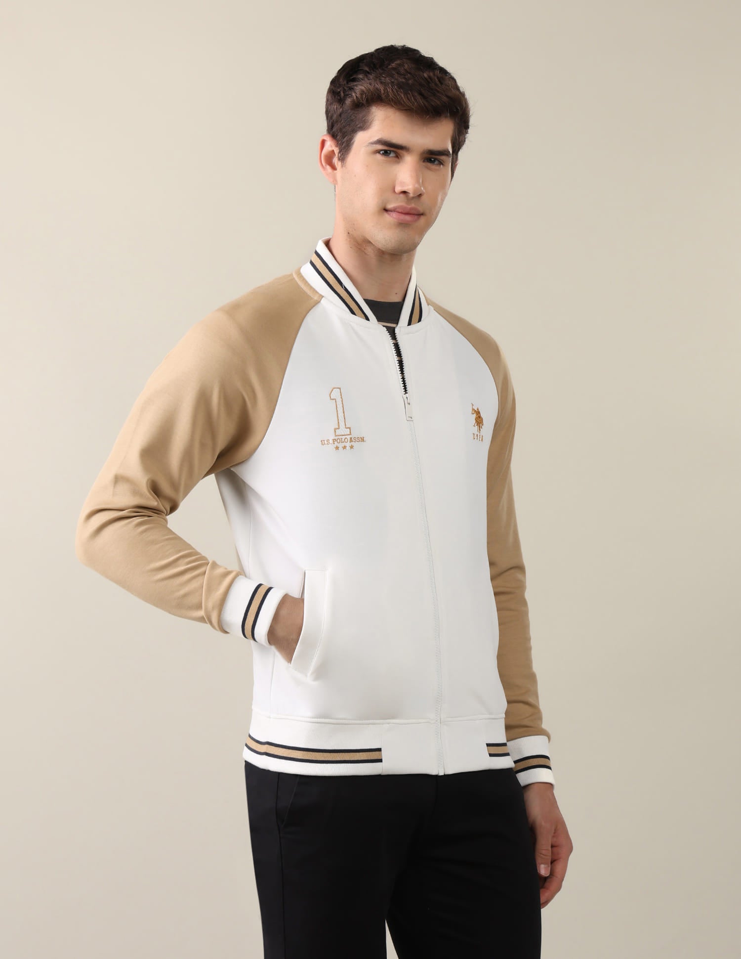 Colour Blocked Regular Fit Sweatshirt White - U.S. Polo Assn. India | Large