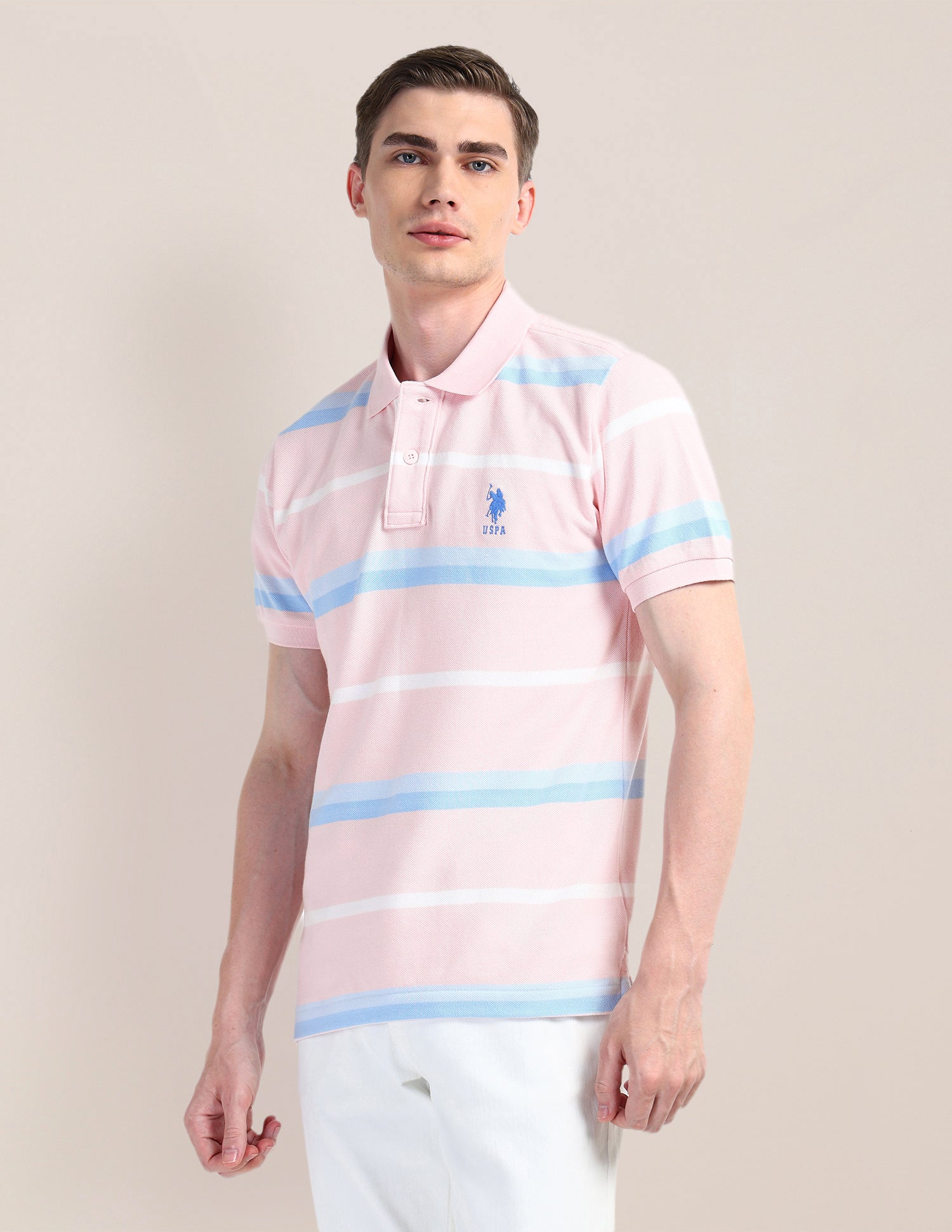 Horizontal Striped Slim Fit Polo Shirt Light-Pink - U.S. Polo Assn. India | Large
