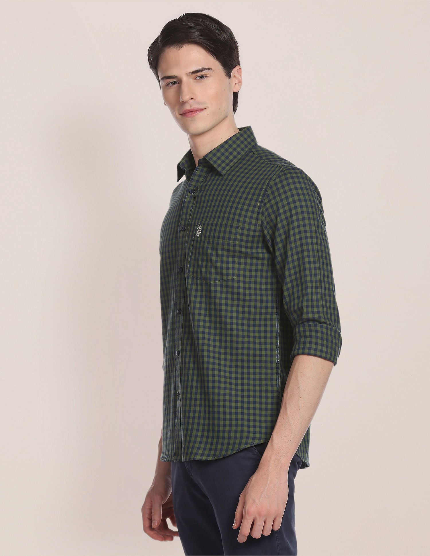Gingham Check Twill Casual Shirt Olive - U.S. Polo Assn. India | Large