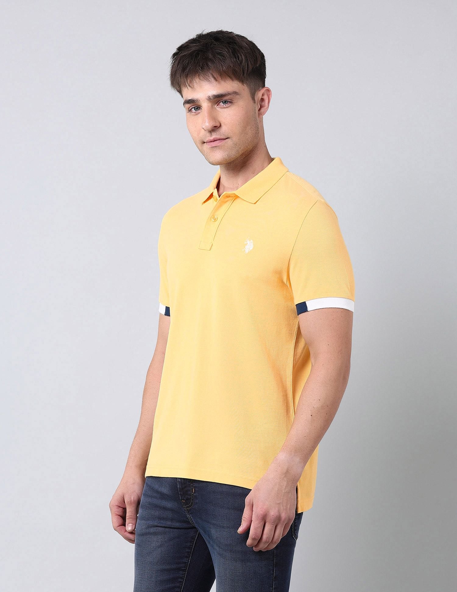 Muscle Fit Solid Polo Shirt Yellow - U.S. Polo Assn. India | Large
