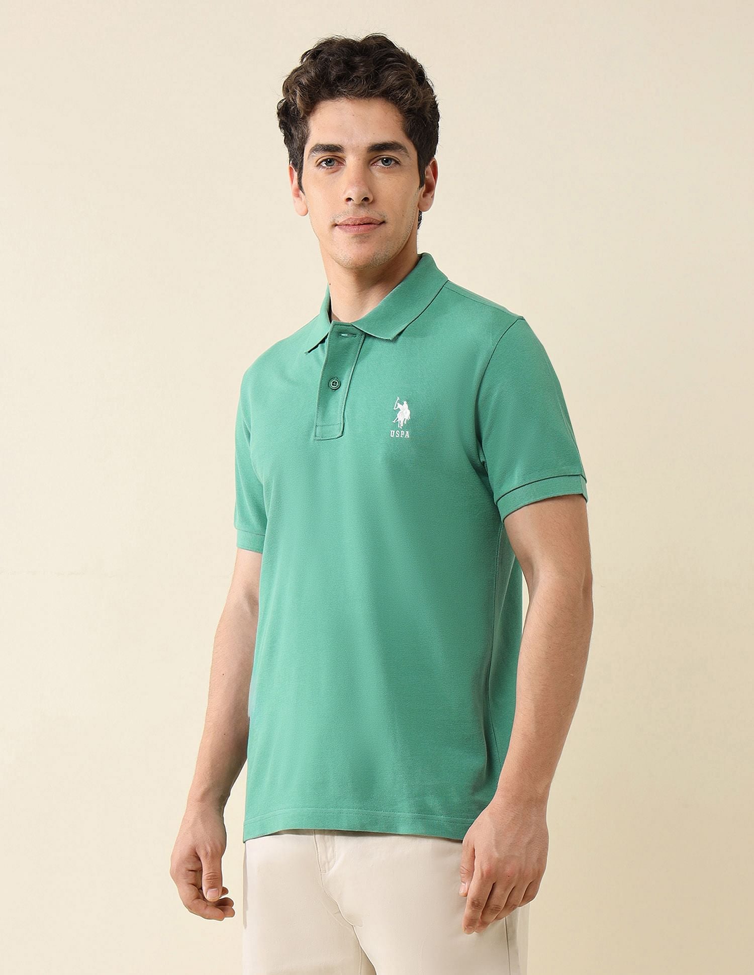 Pure Cotton Slim Fit Polo Shirt Green - U.S. Polo Assn. India | Large