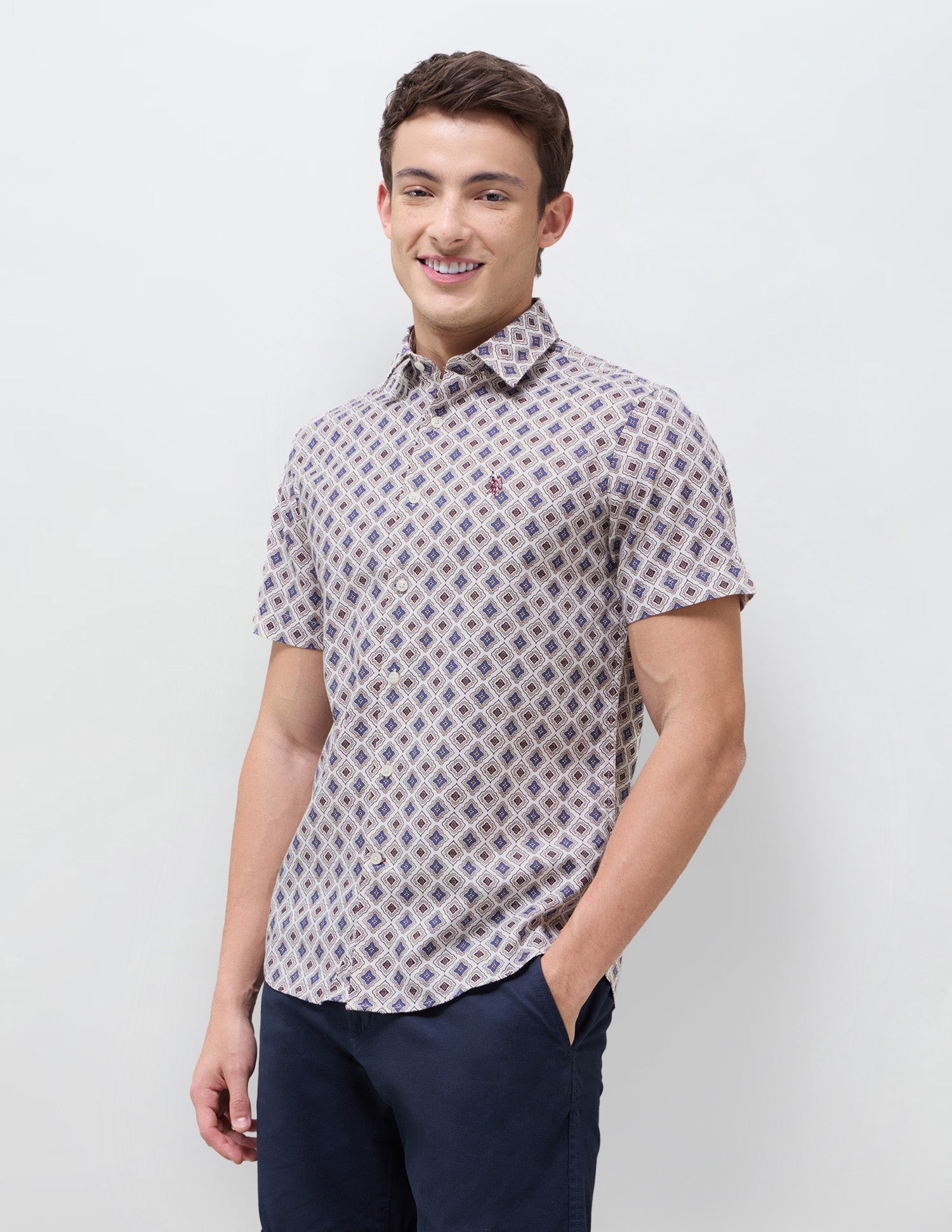 Geometric Printed Regular Fit Shirt Brown - U.S. Polo Assn. India | Large