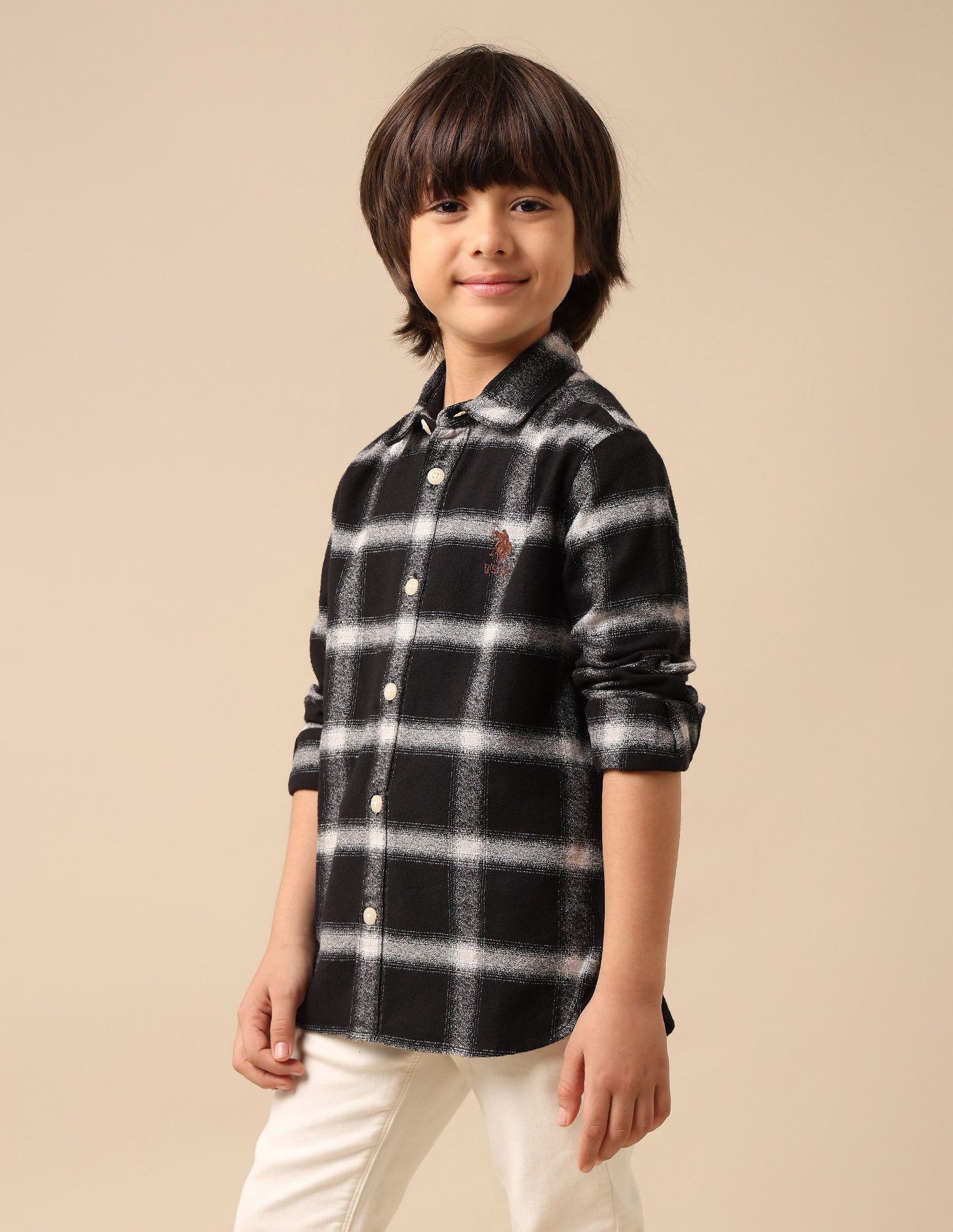 Boys All Over Printed Pure Cotton Shirt Black - U.S. POLO ASSN. | Large