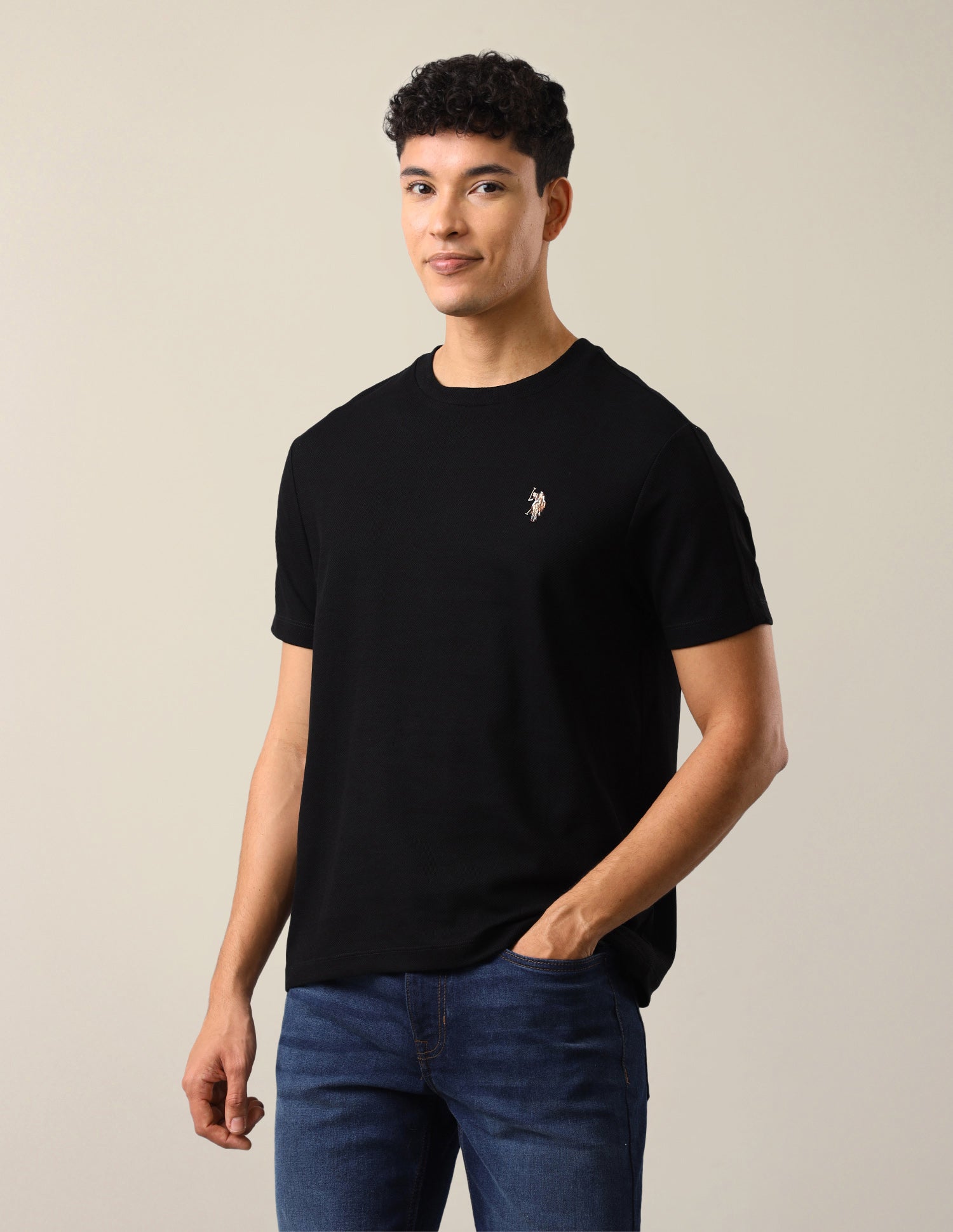 Solid Slim Fit T-Shirt Black - U.S. Polo Assn. India | Large