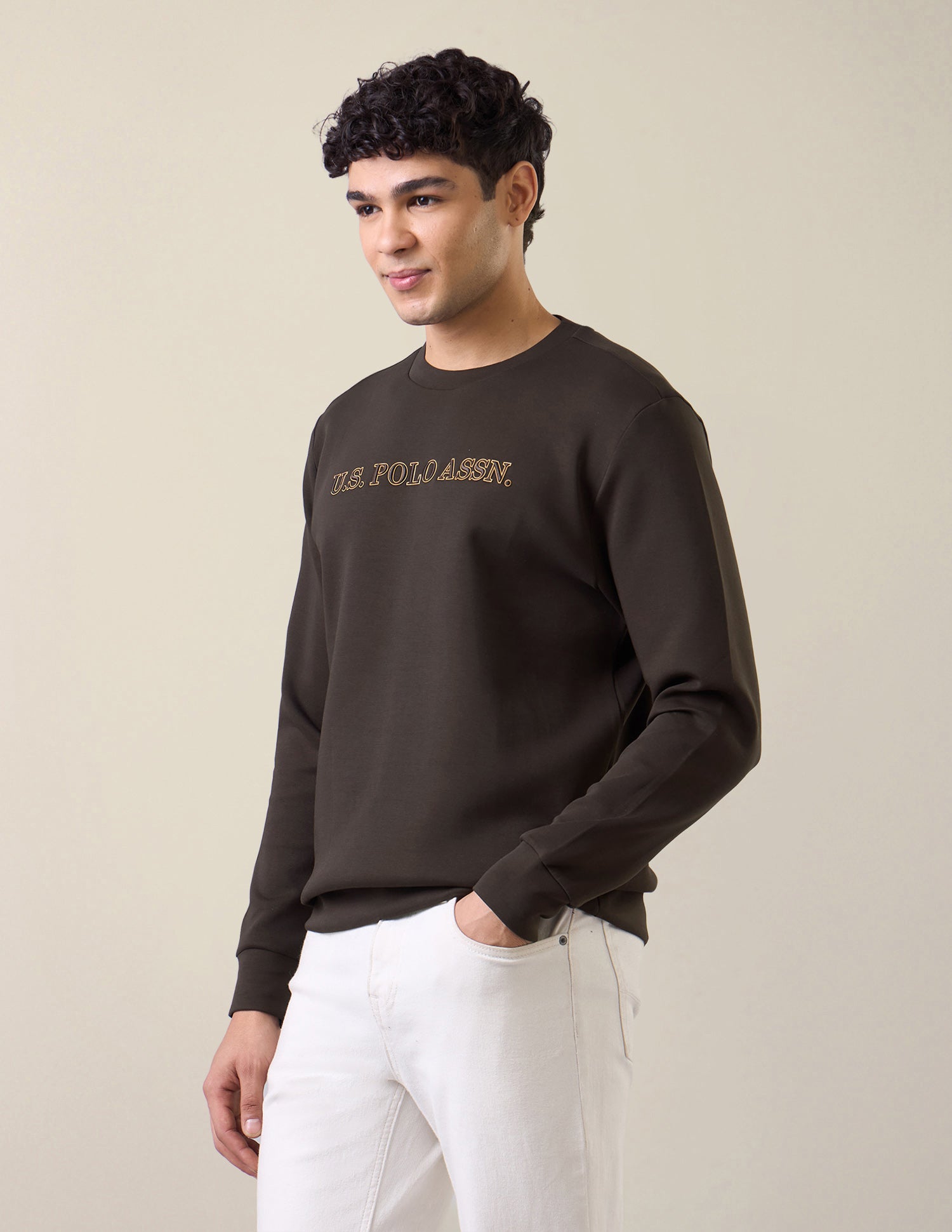 Brand Applique Slim Fit Sweatshirt Dark Brown - U.S. Polo Assn. India | Large
