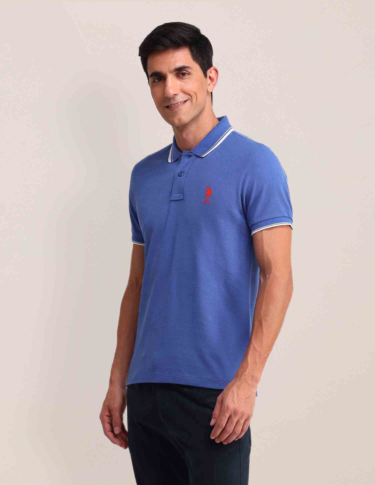 Cotton Slim Fit Polo Shirt Blue - U.S. Polo Assn. India | Large