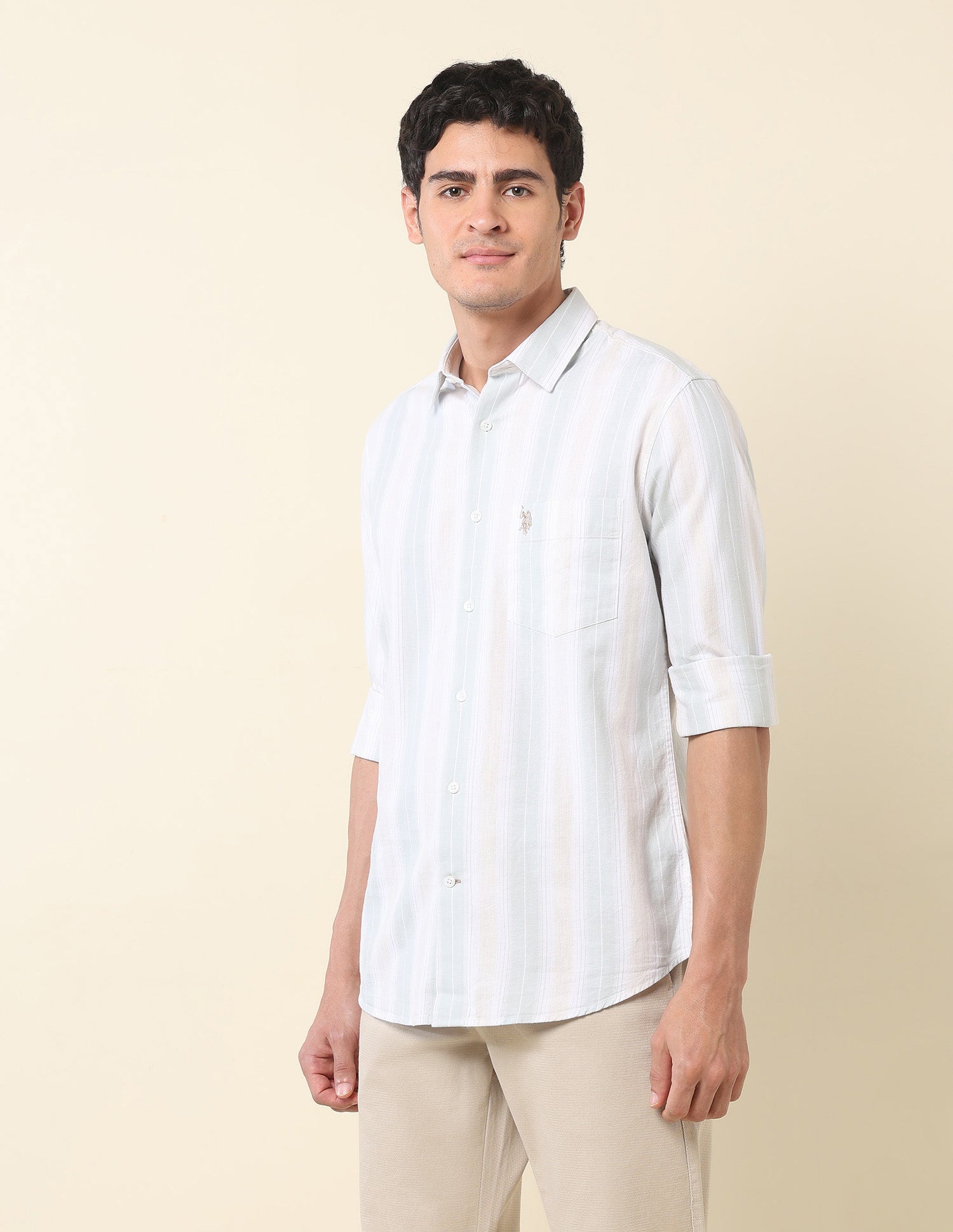 Vertical Striped Twill Shirt Light Green - U.S. Polo Assn. India | Large