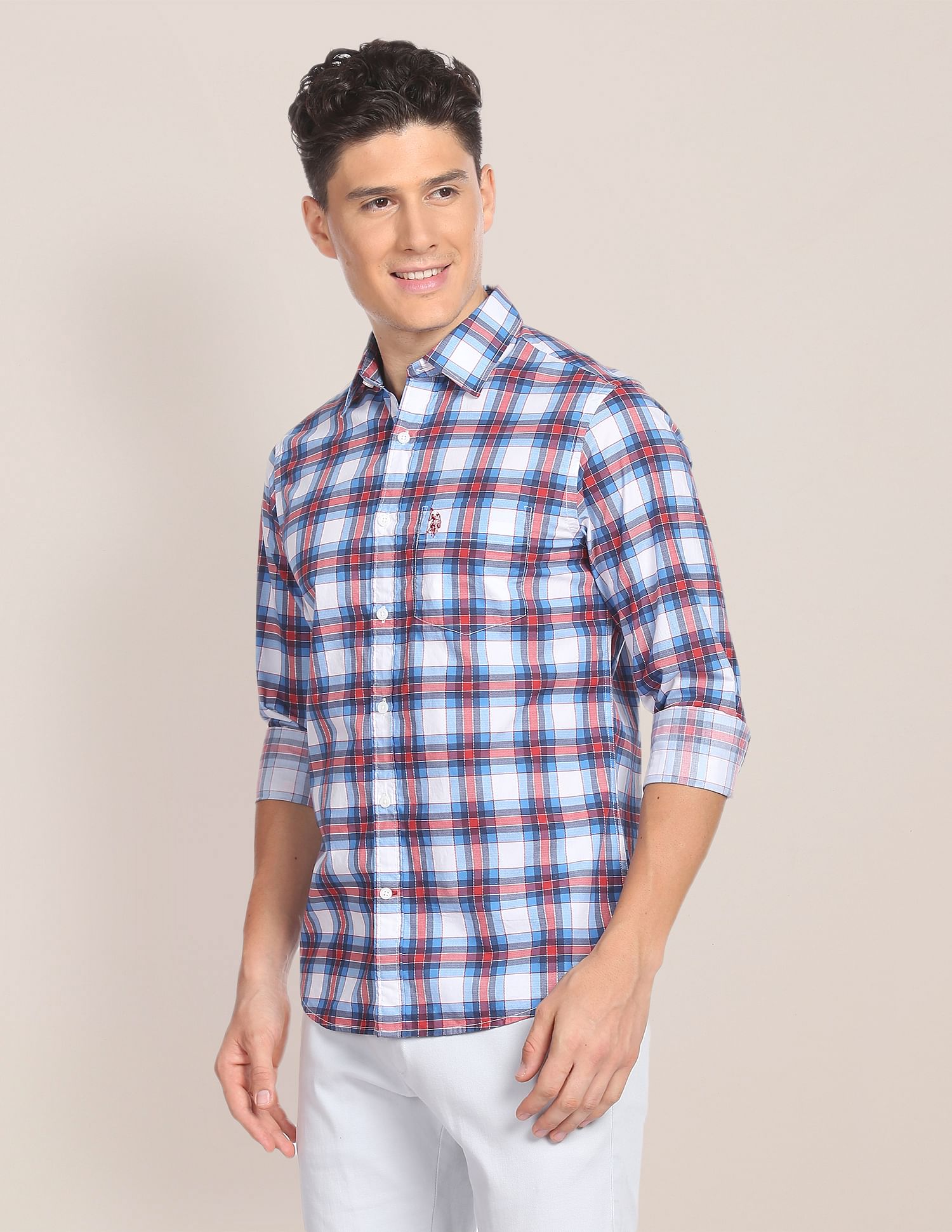 Tartan Tailored Fit Shirt Blue - U.S. POLO ASSN. | Large