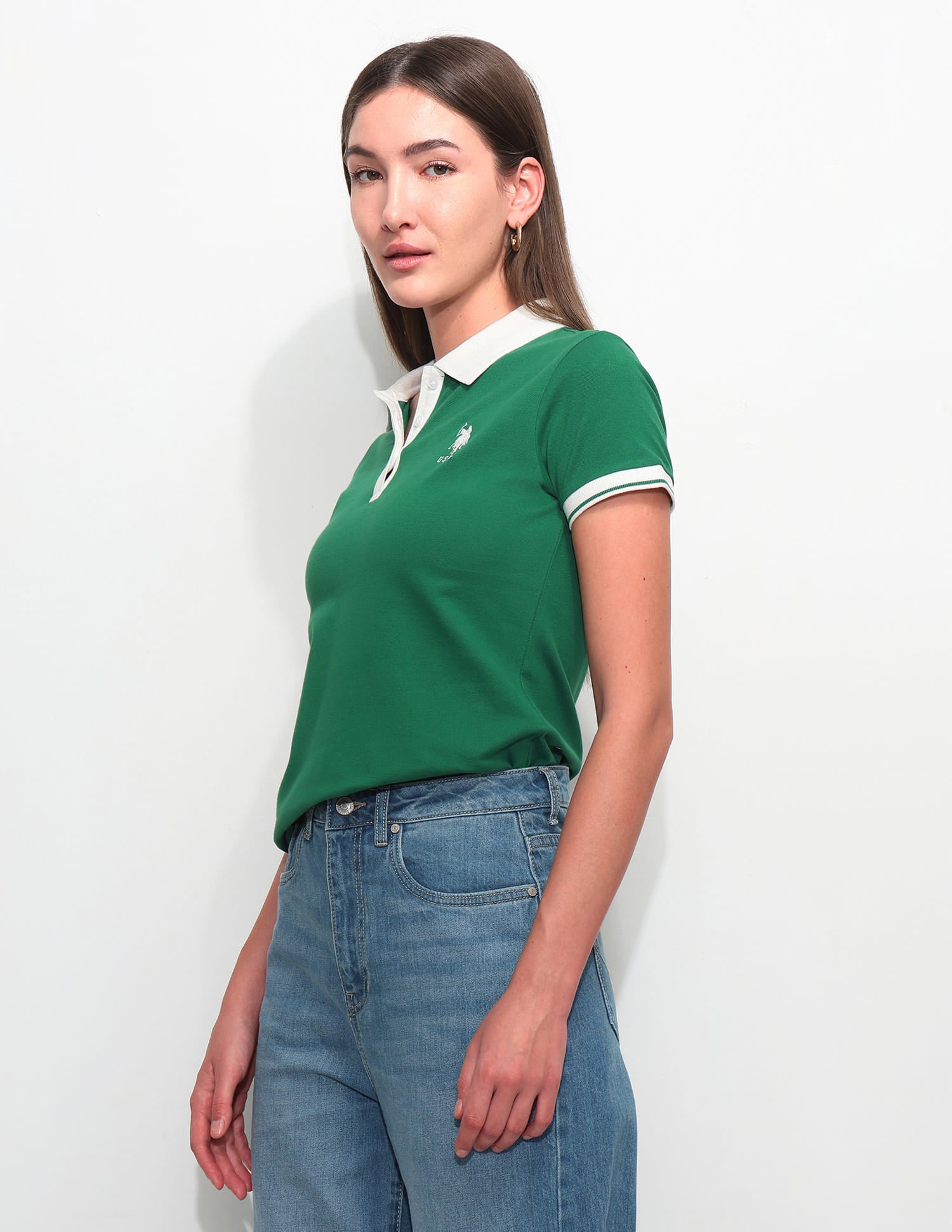 Regular Fit Solid Polo Shirt Green - U.S. Polo Assn. India | Large