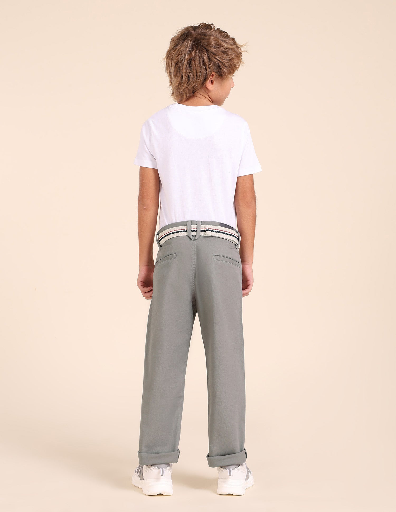 Boys Pure Cotton Slim Fit Trousers Light Grey - U.S. POLO ASSN. | Large