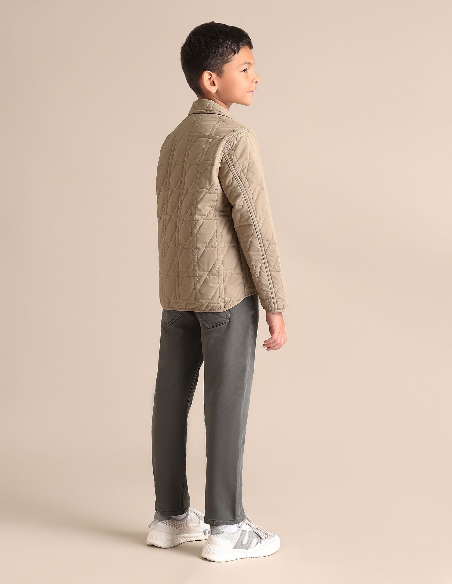 Boys Solid Spread Collar Jacket Beige - U.S. POLO ASSN. | Large