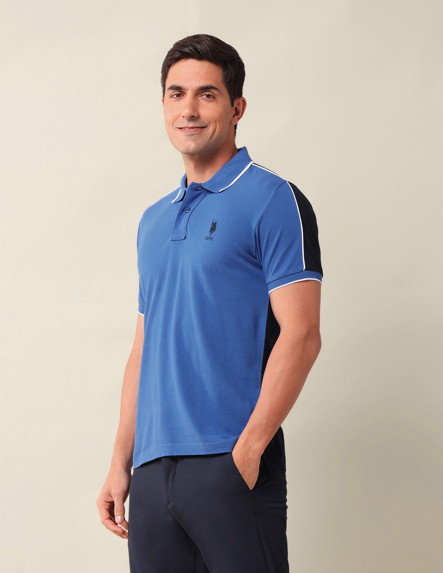 Colourblocked Slim Fit Polo Shirt Blue - U.S. Polo Assn. India | Large