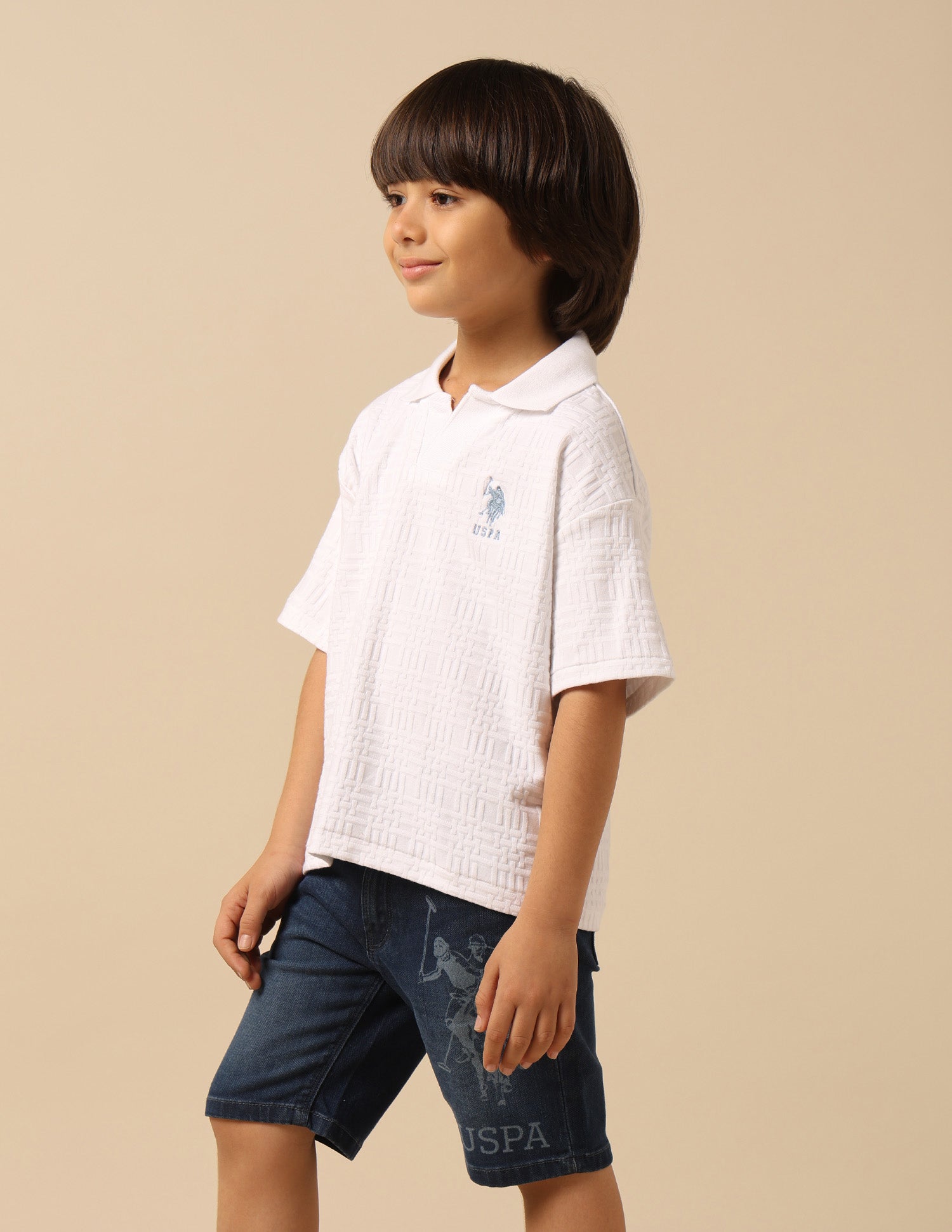 Boys Textured Boxy Fit Polo Shirt White - U.S. POLO ASSN. | Large