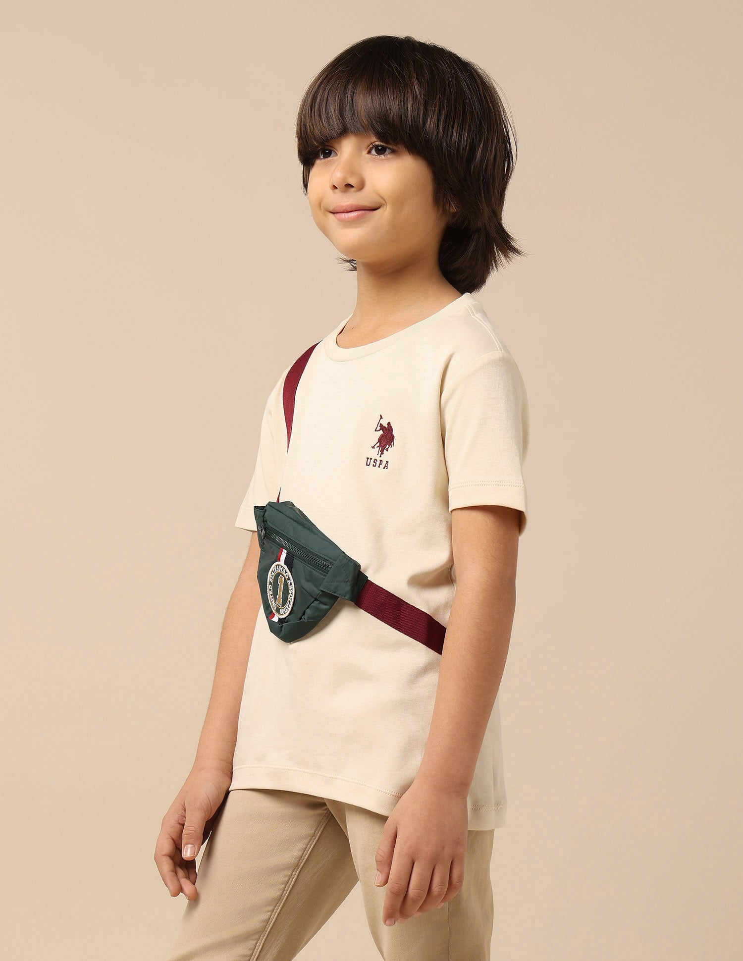 Boys Solid Regular Fit T-Shirt Ecru - U.S. POLO ASSN. | Large