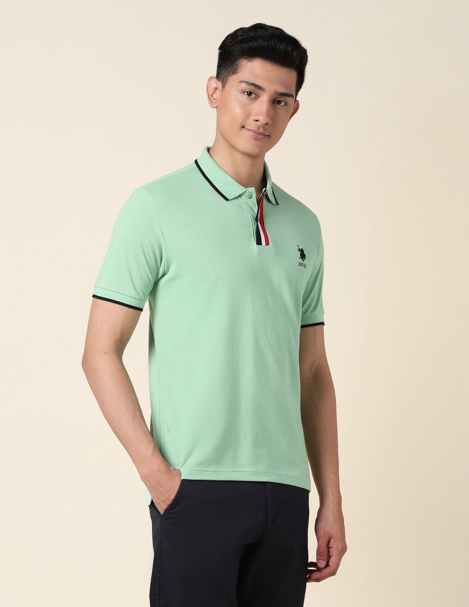 Solid Slim Fit Polo Shirt Green - U.S. Polo Assn. India | Large