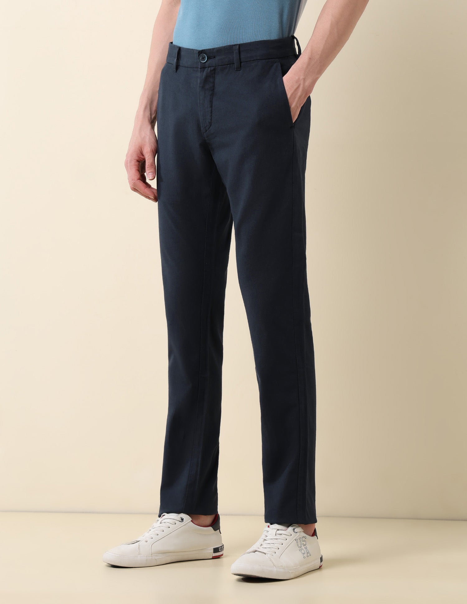 Denver Slim Fit Satin Trousers Navy - U.S. POLO ASSN. | Large